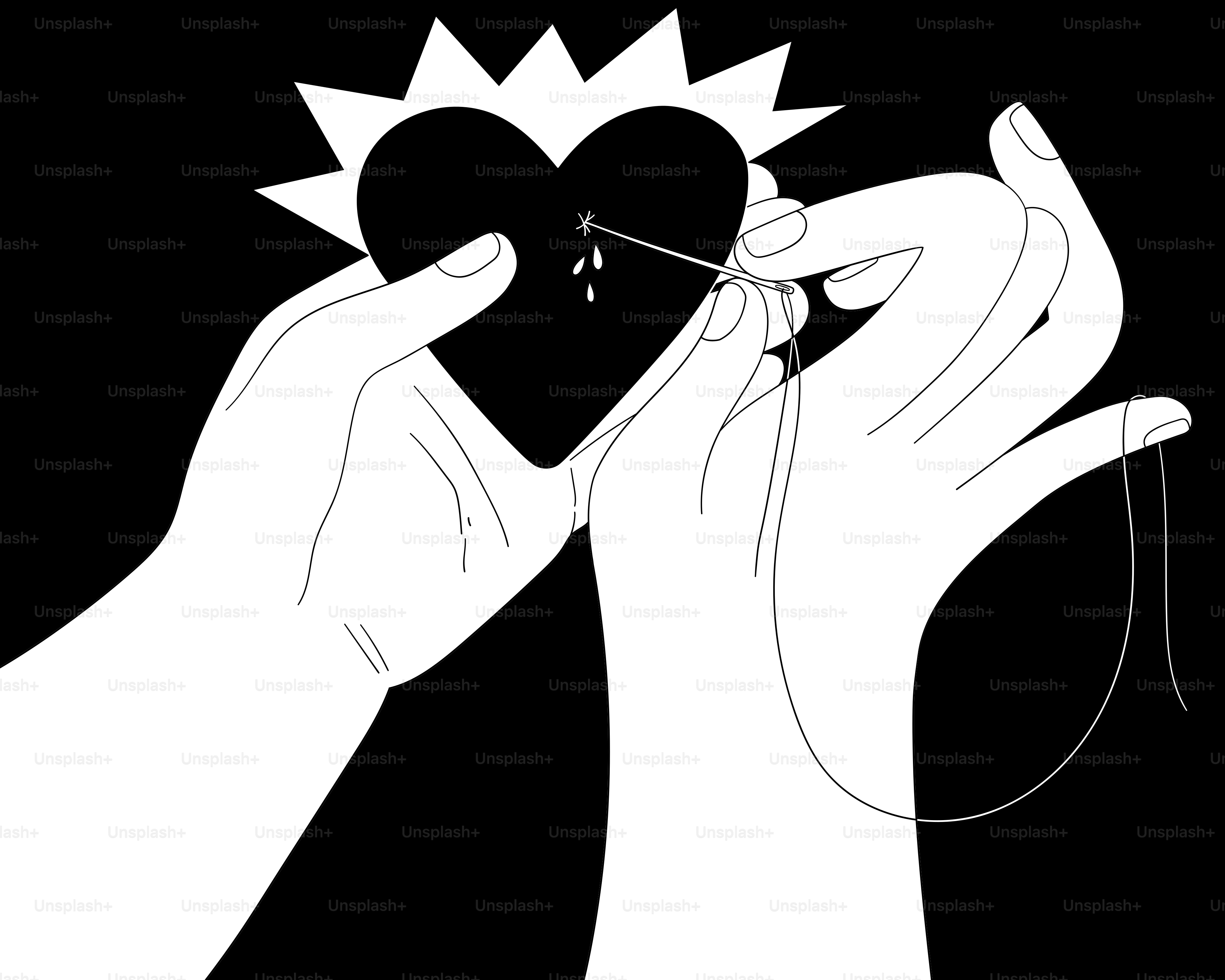 A hand holding a heart with a needle in it