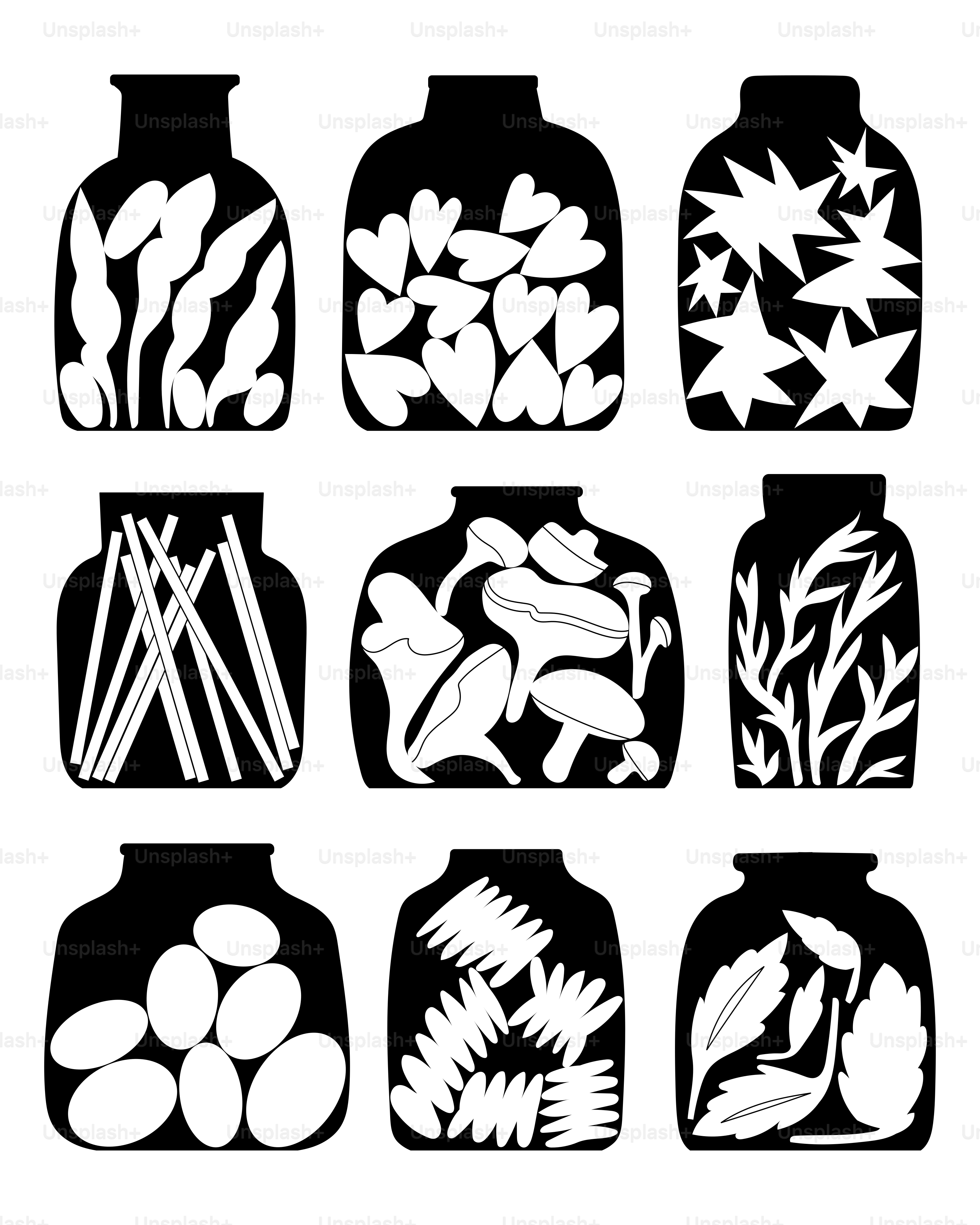 A bunch of vases with different designs on them