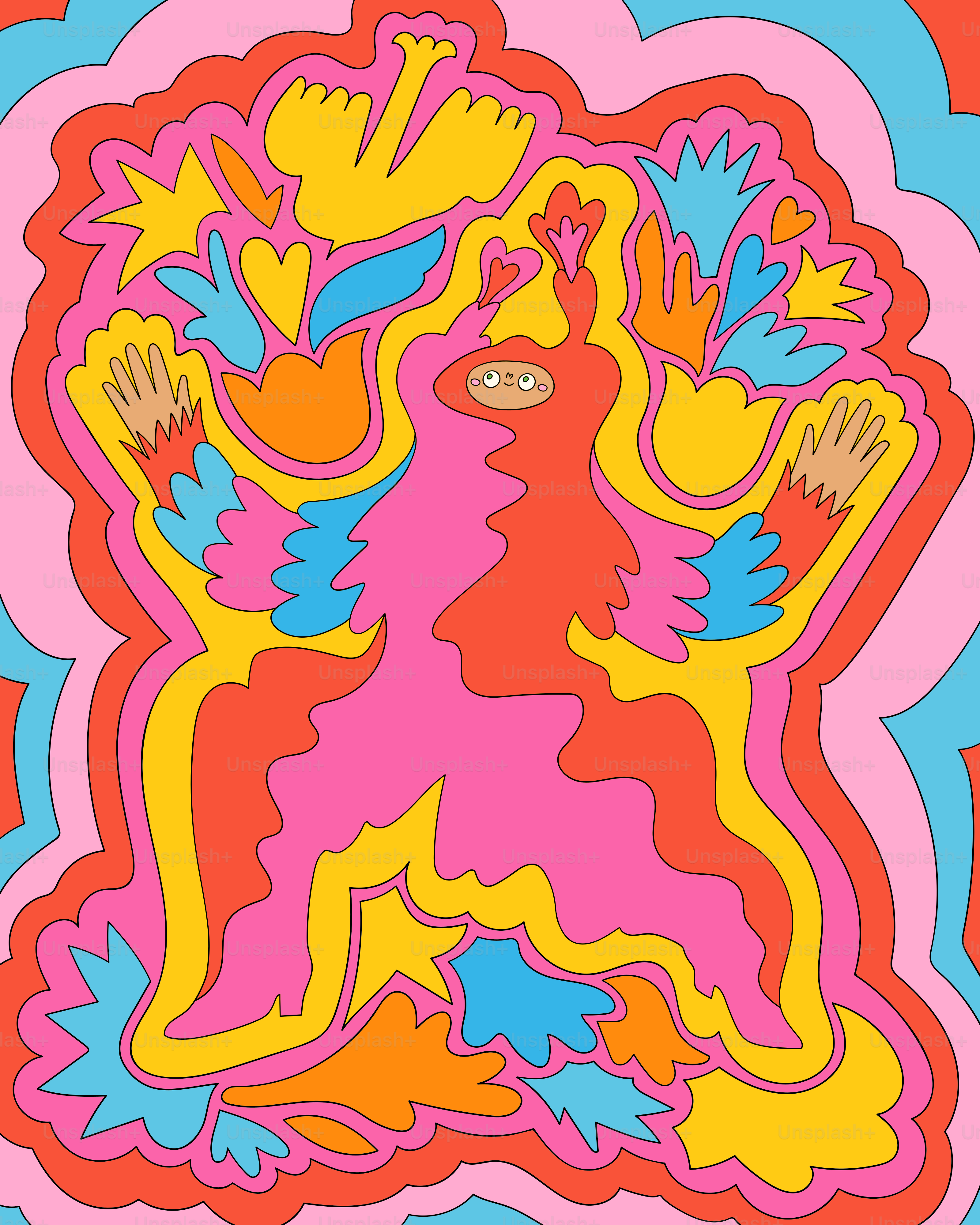 Un dipinto di una donna con le braccia tese