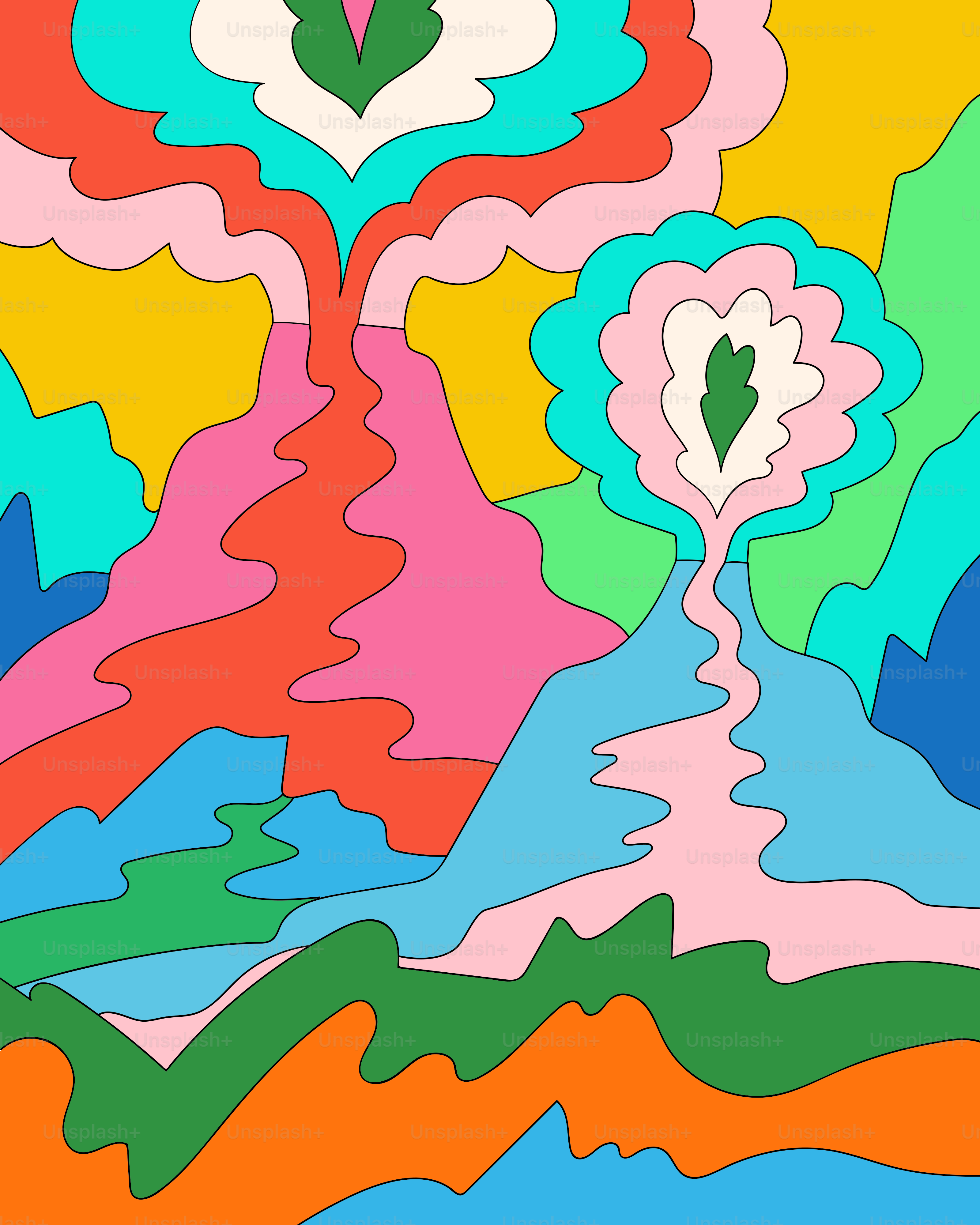 A painting of a mountain with a heart on it