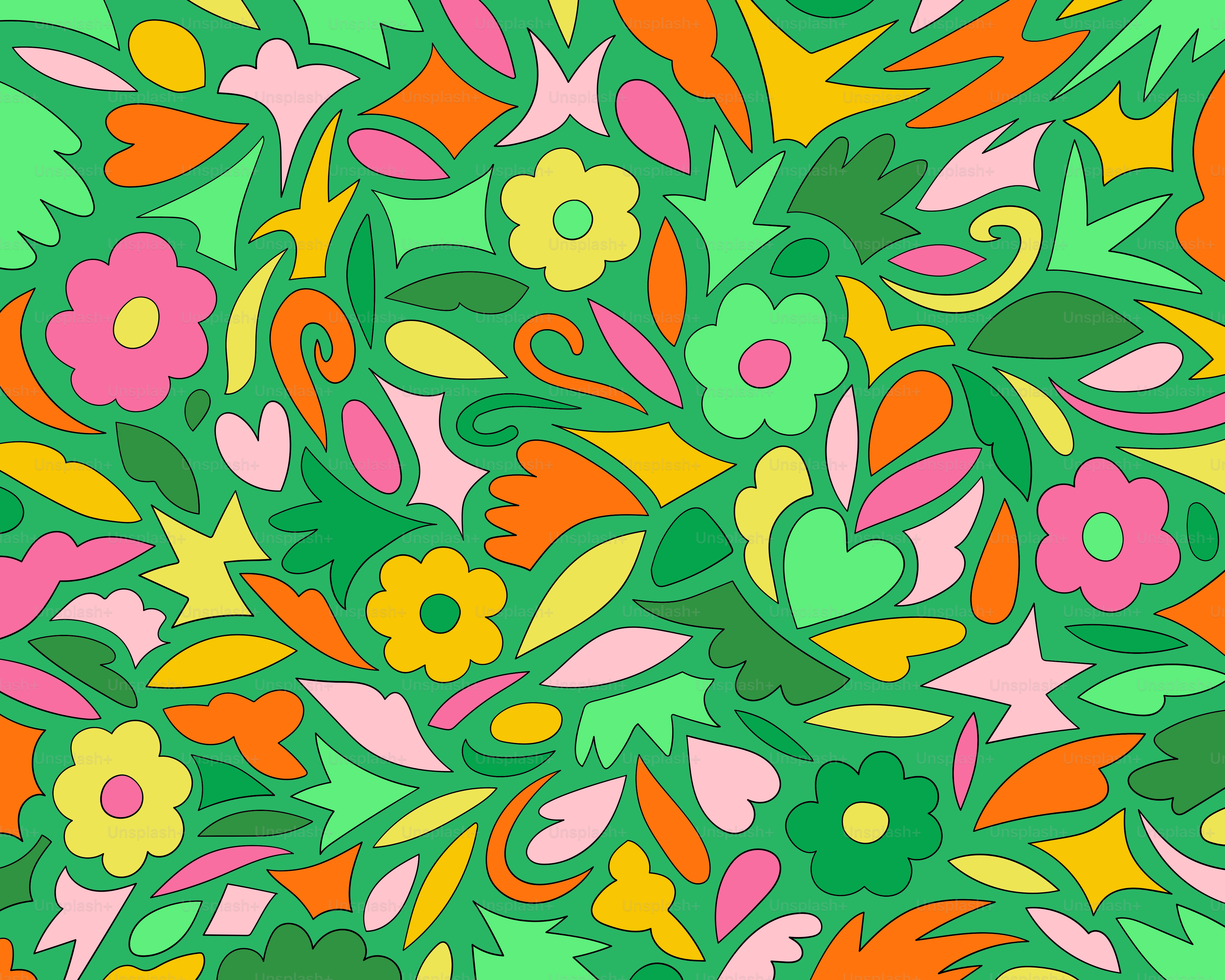 A green and pink floral pattern with flowers