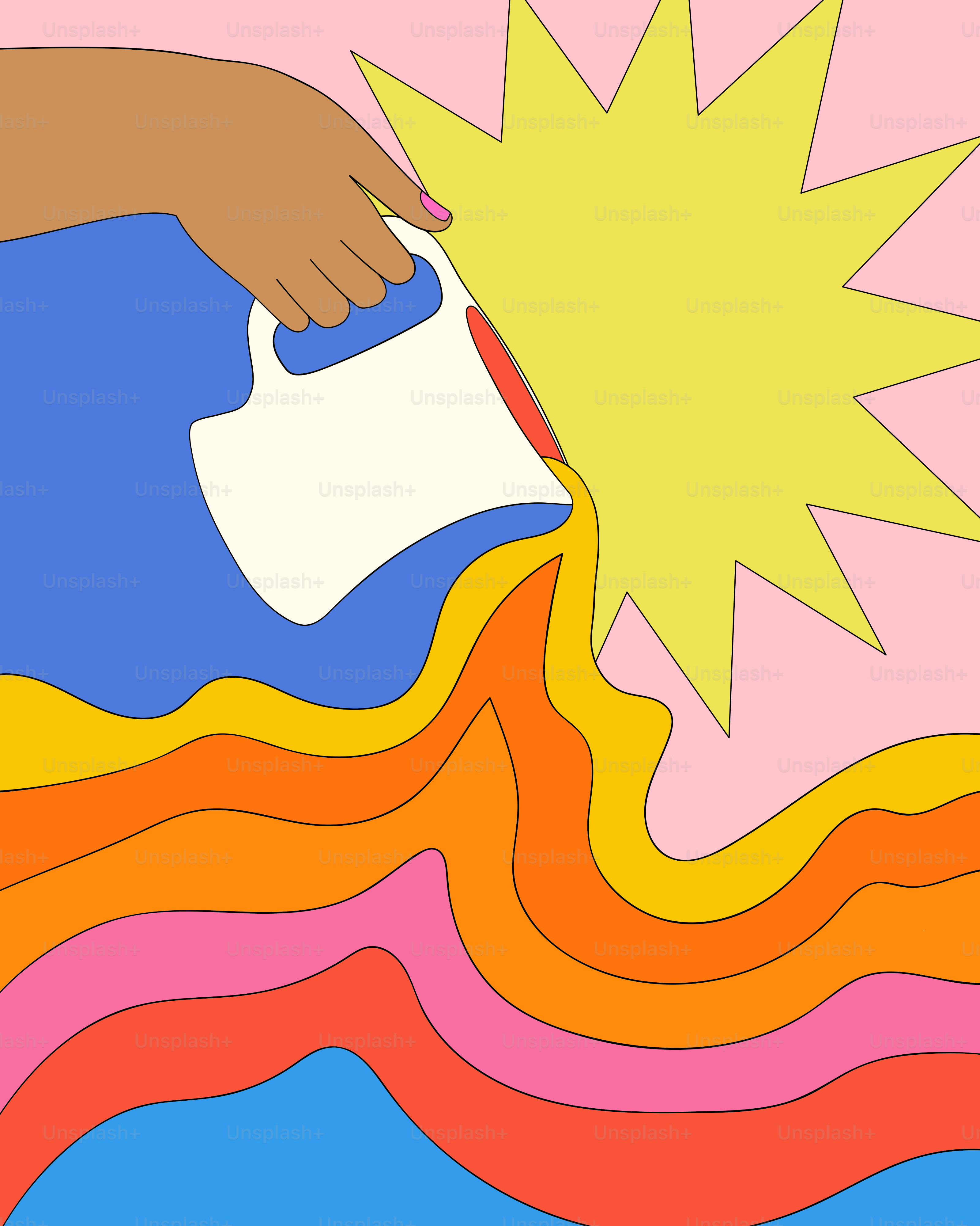 A painting of a hand holding a spray bottle