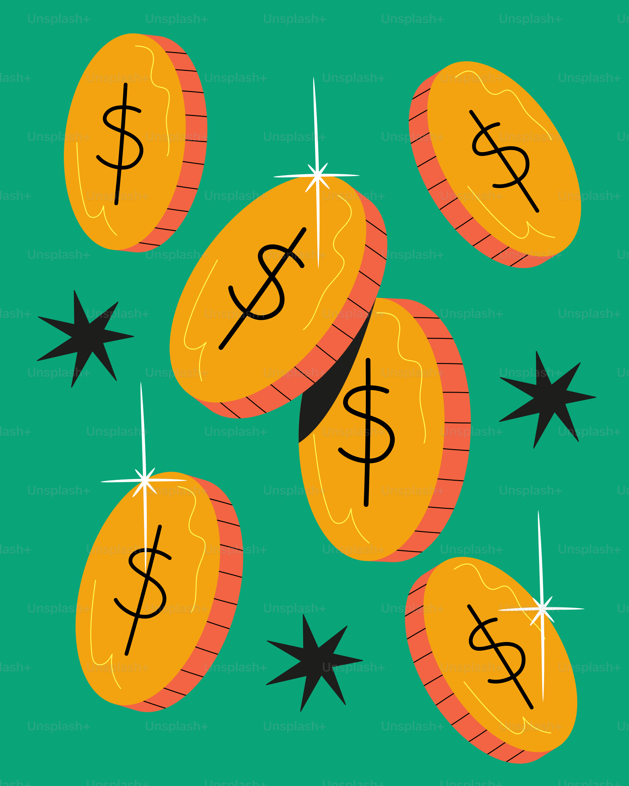 A bunch of gold coins with dollar signs on them