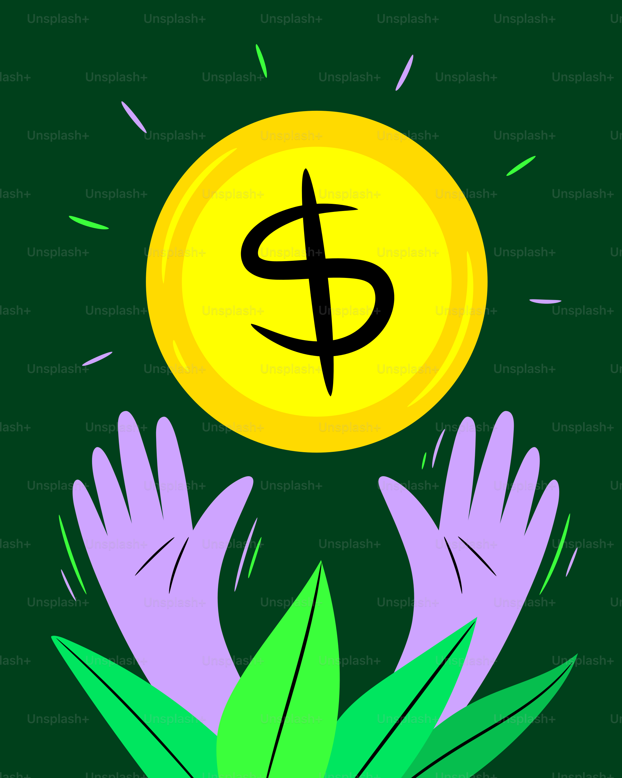 A green background with two hands and a dollar sign above it
