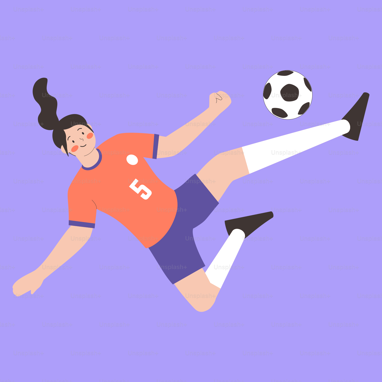 Una mujer pateando un balón de fútbol en el aire