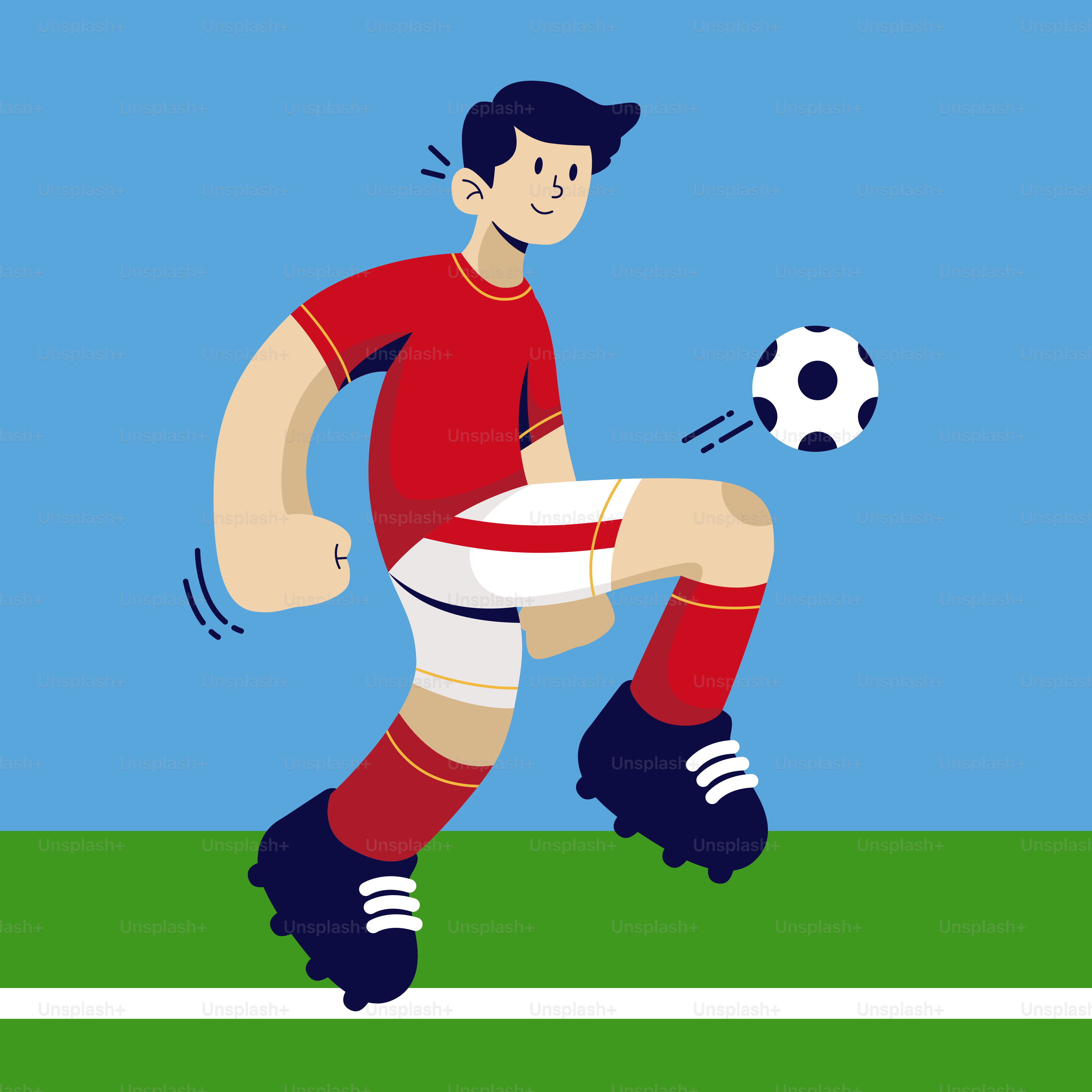 A man kicking a soccer ball on a field