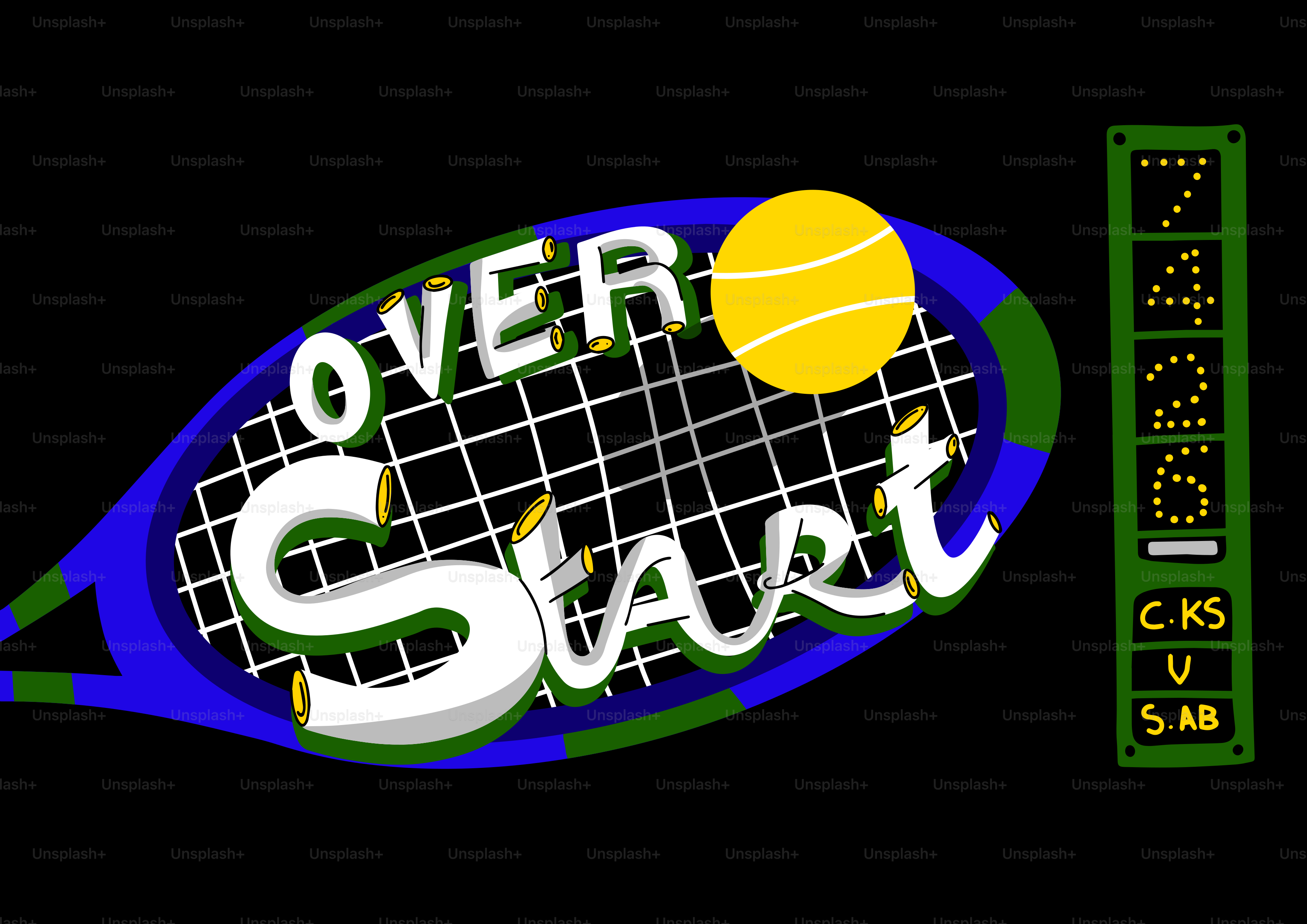 A tennis racket with a ball on it