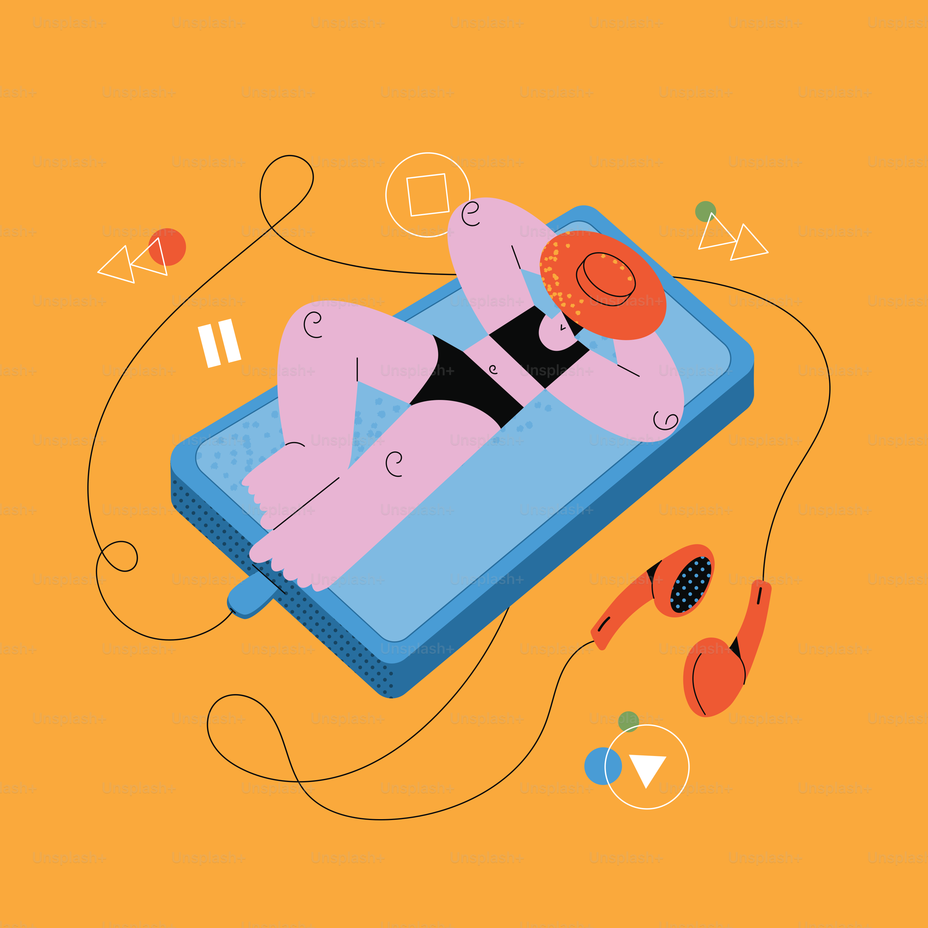 Una persona sdraiata sopra un tablet con le cuffie