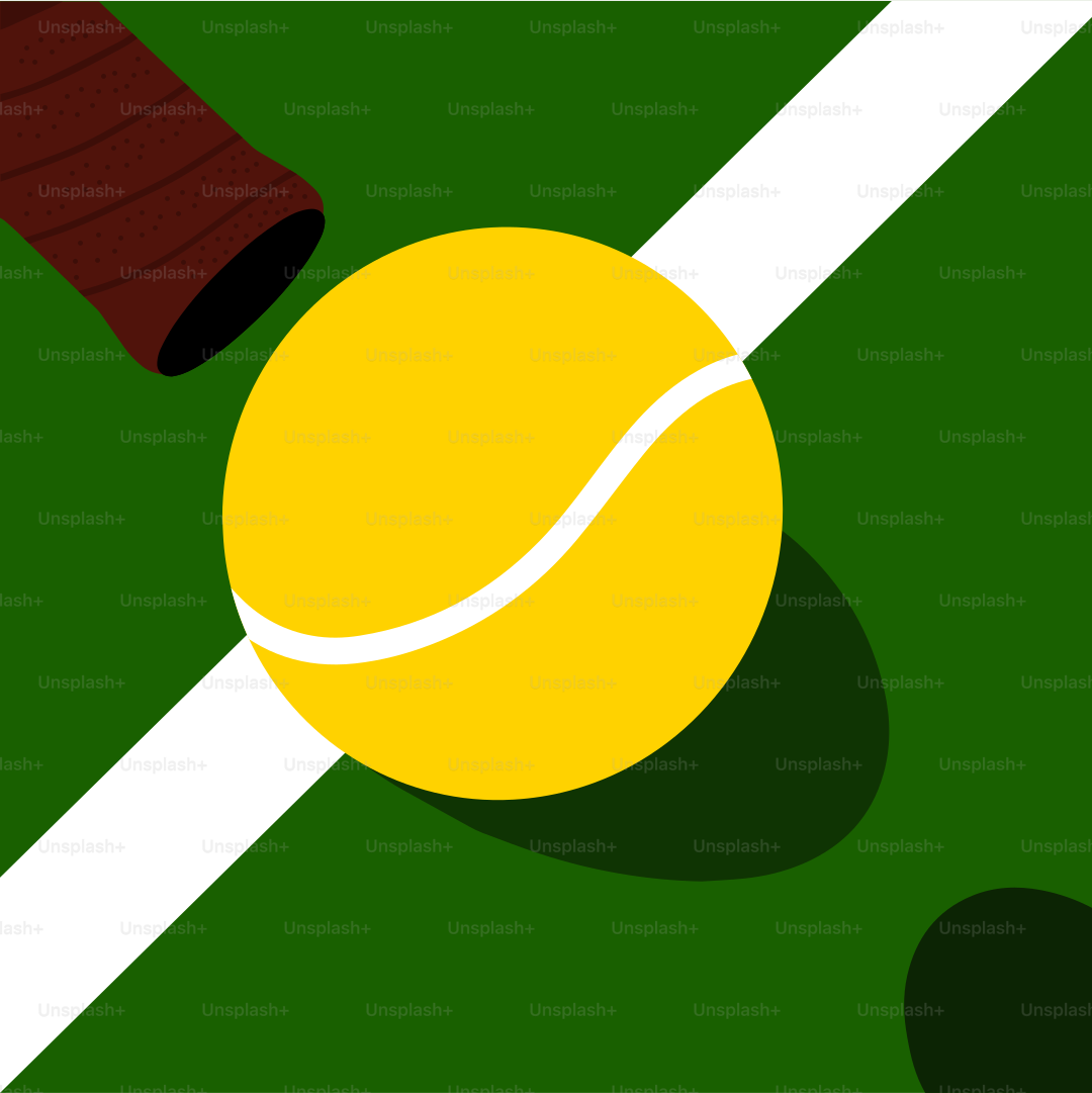 Ein Tennisball und ein Schläger auf einem Platz