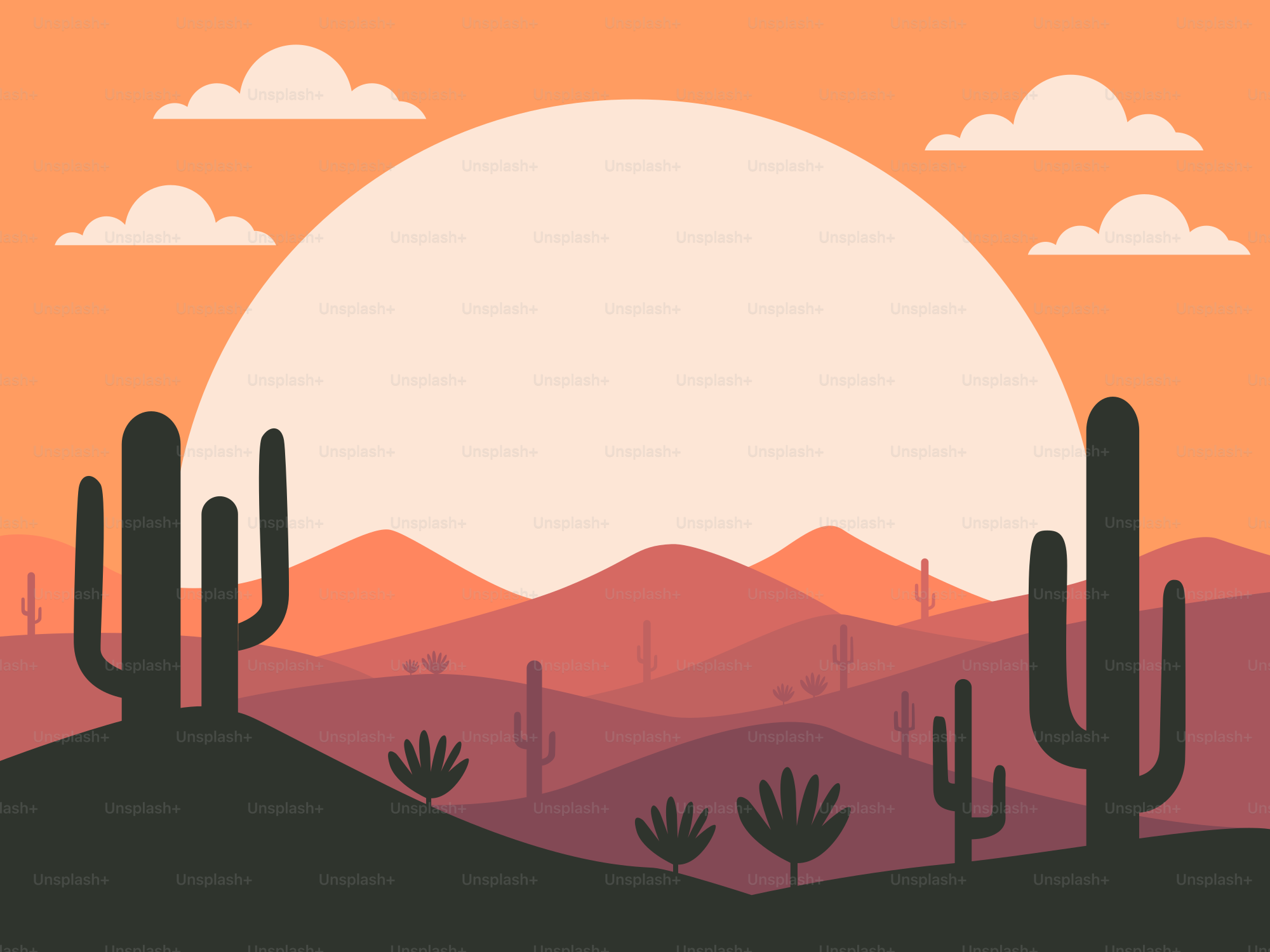 Un décor désertique avec des cactus et des montagnes