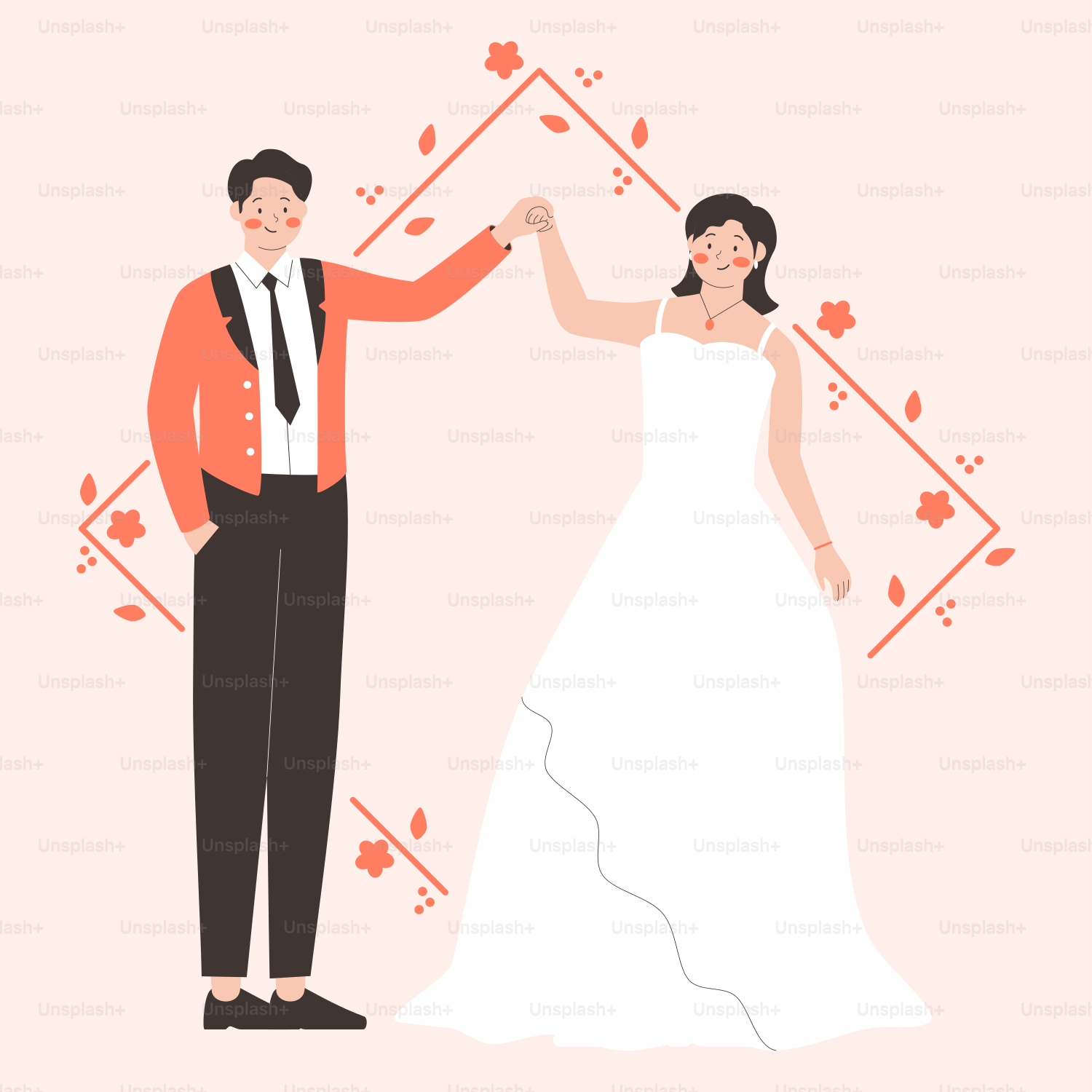 A man and woman in wedding attire standing next to each other