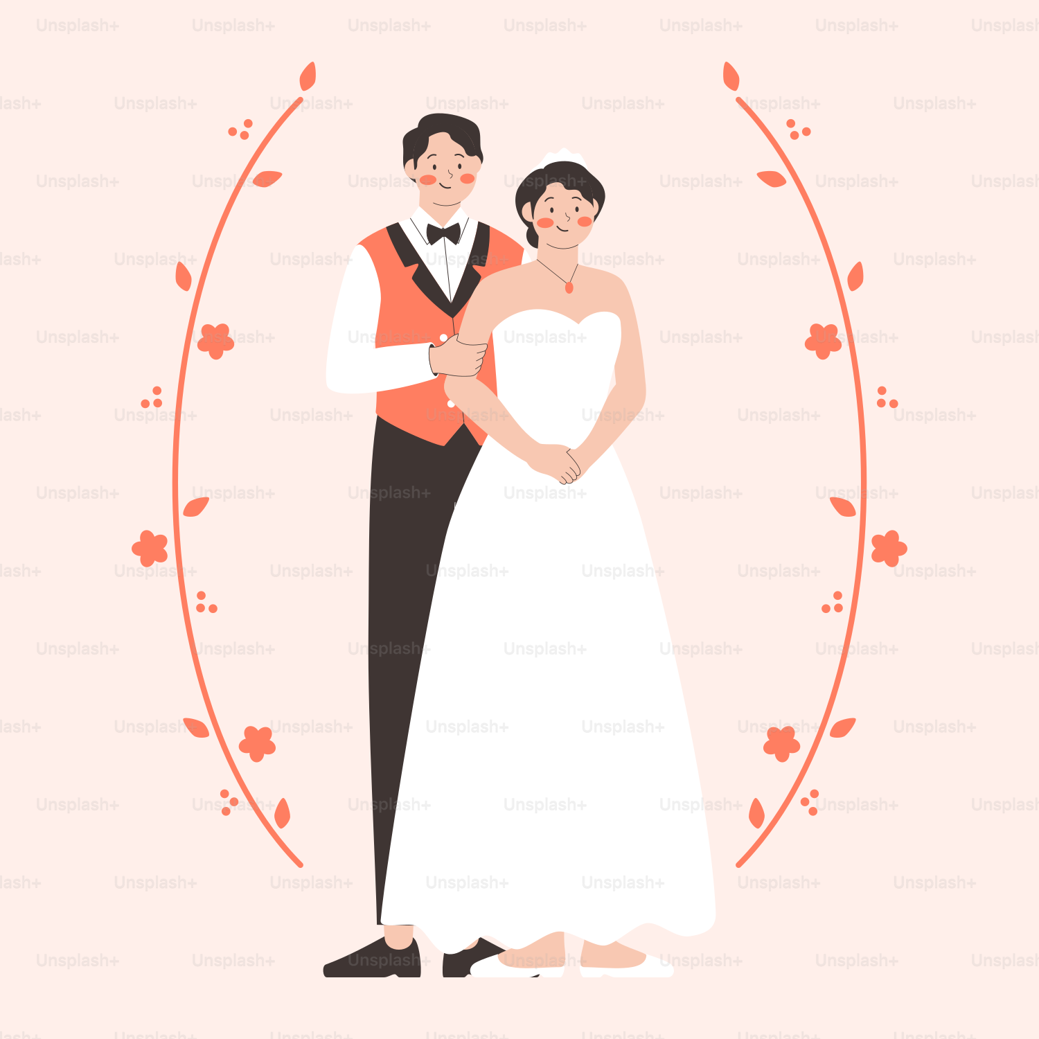 A man and a woman in a wedding dress