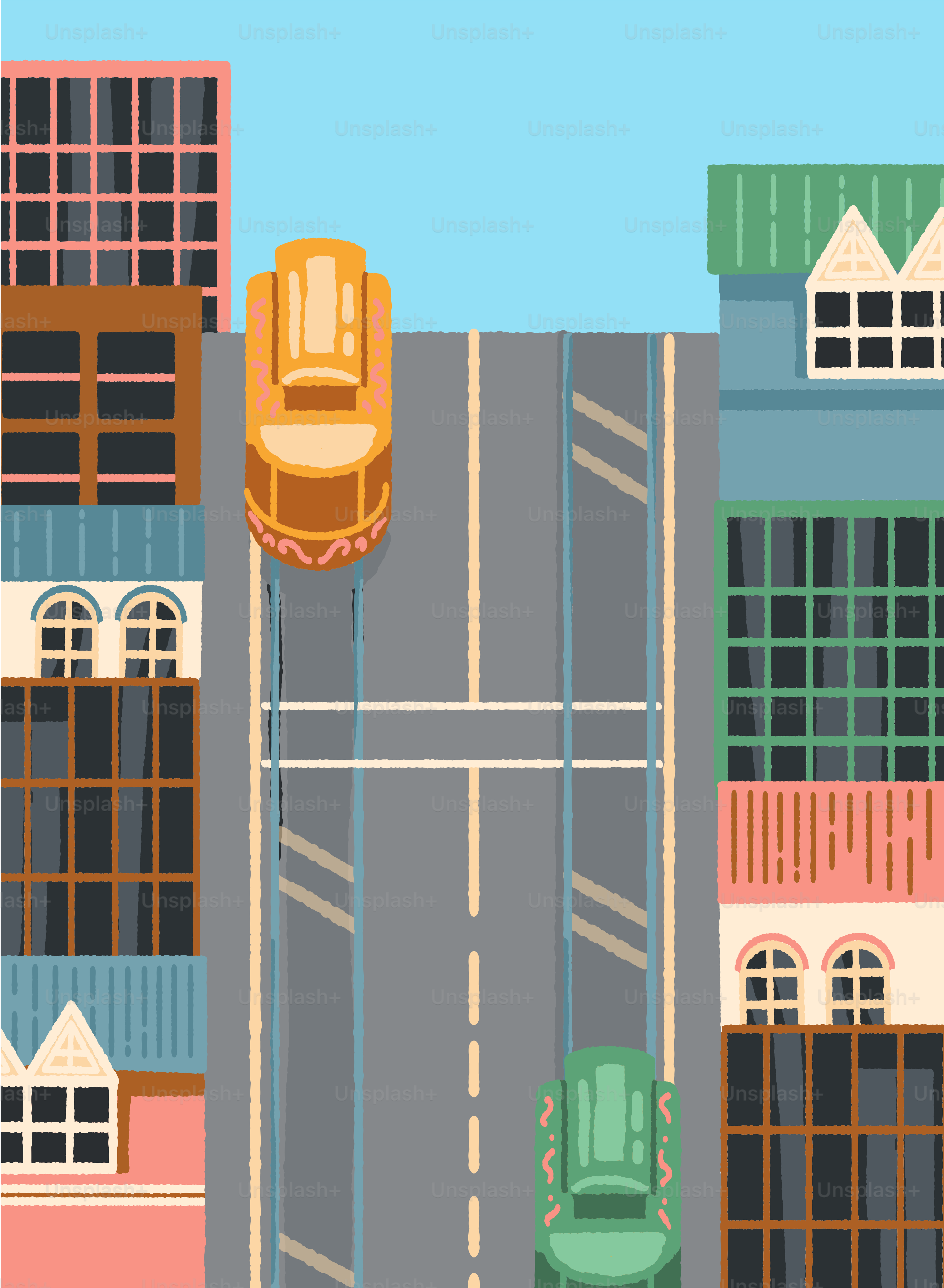 An image of a city with cars and buildings