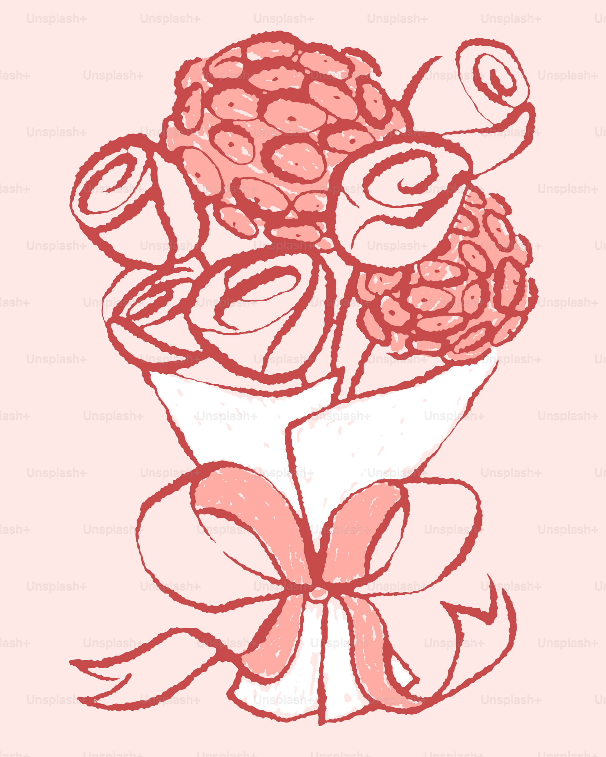 A drawing of a bouquet of flowers on a pink background
