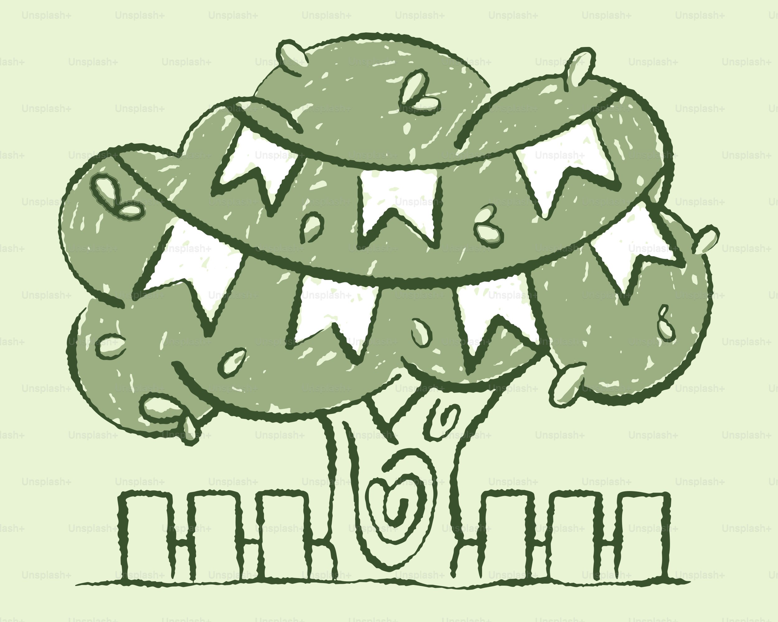 A drawing of a tree with buntings on it