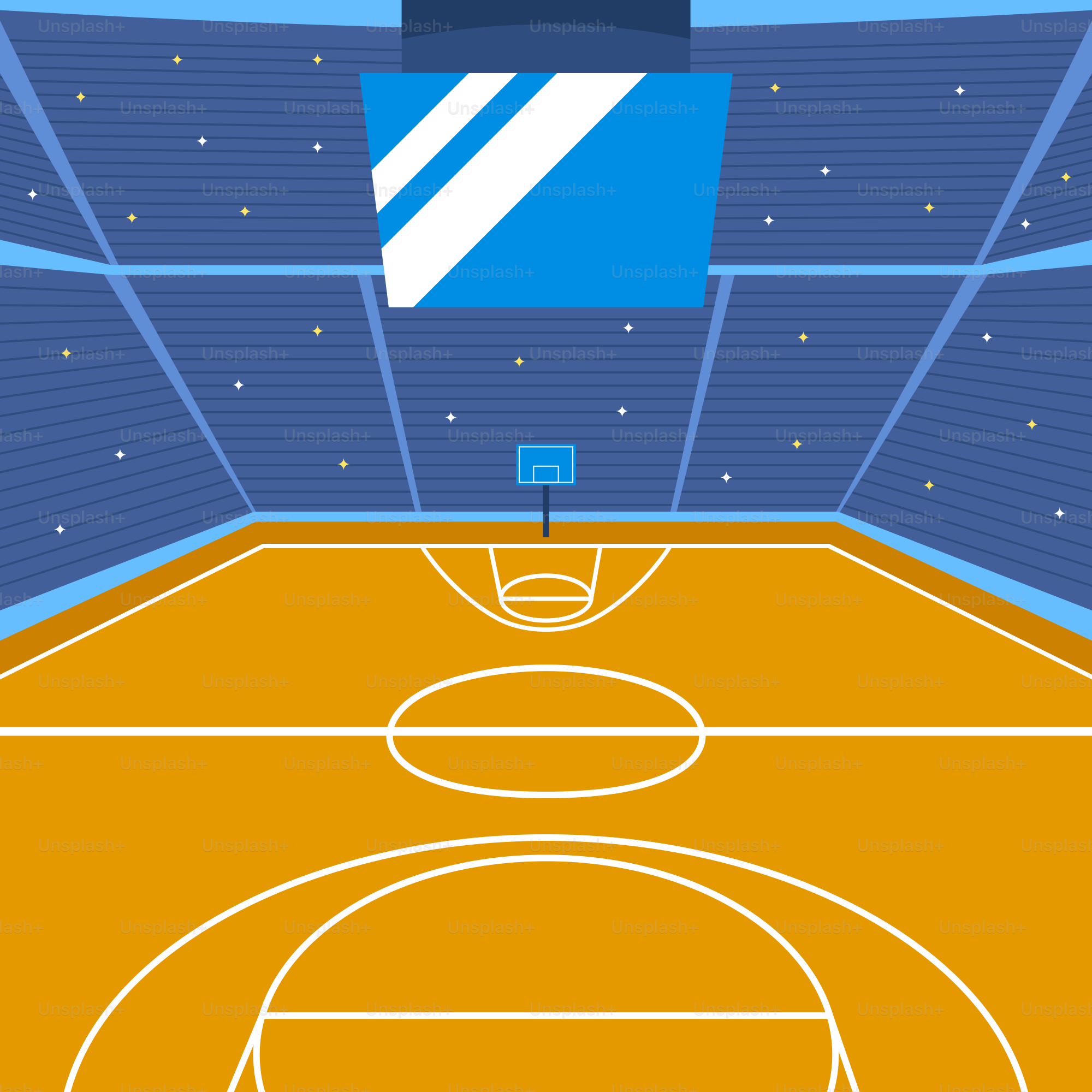 A basketball court with a basketball on it