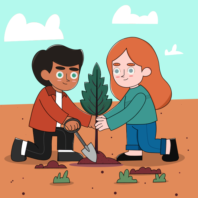 Un homme et une femme plantent un arbre