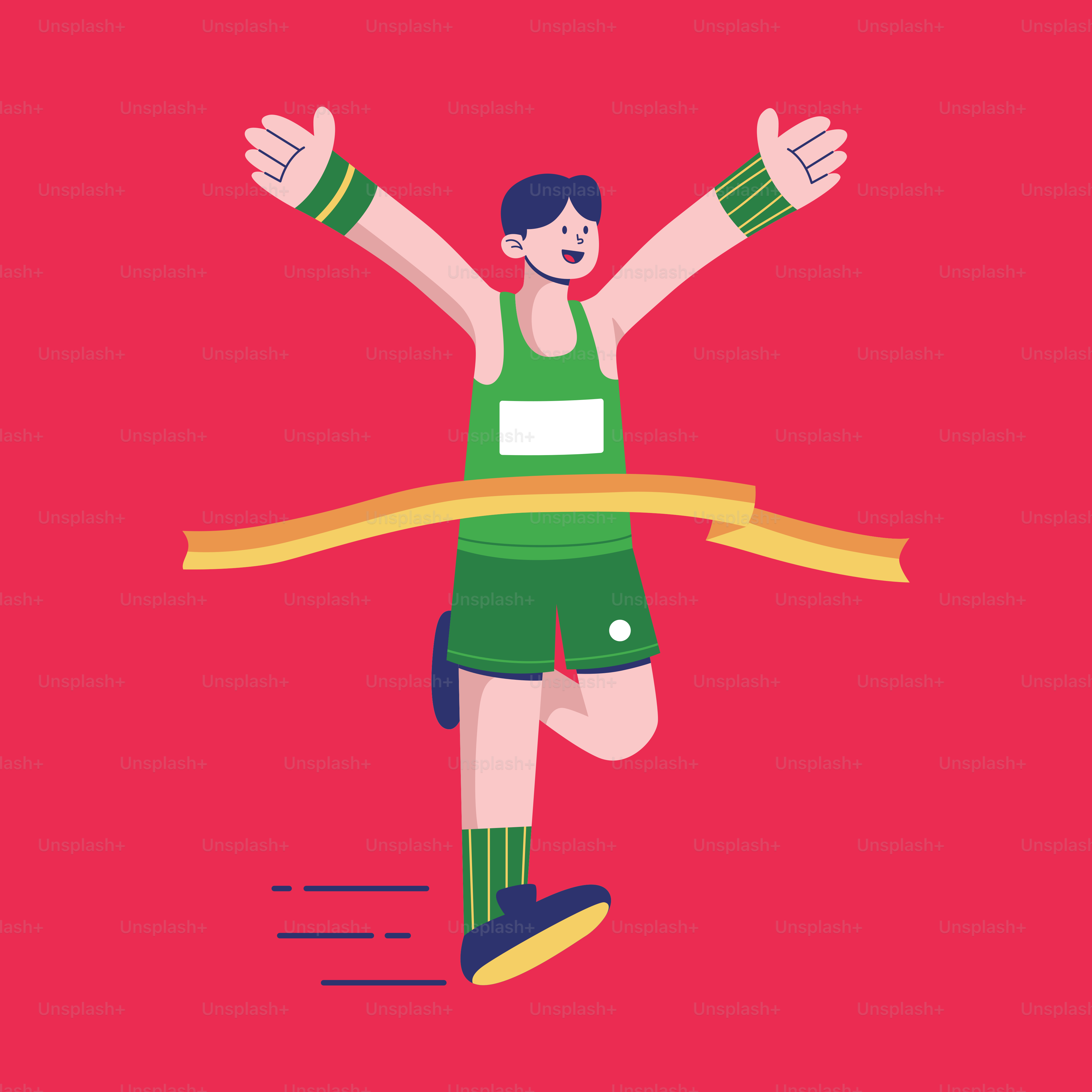 A man crossing a finish line with his hands in the air