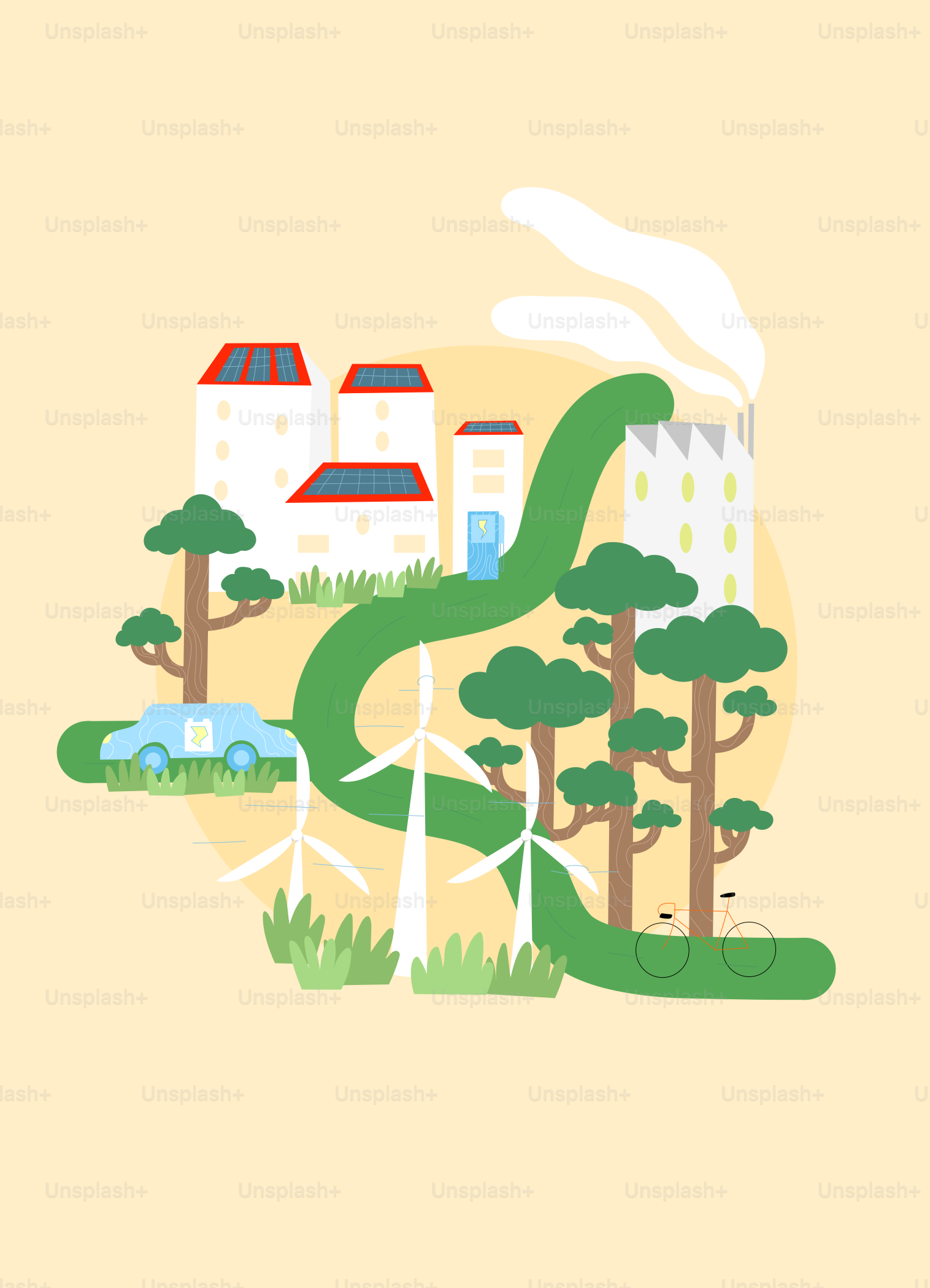 A picture of a city with trees and buildings