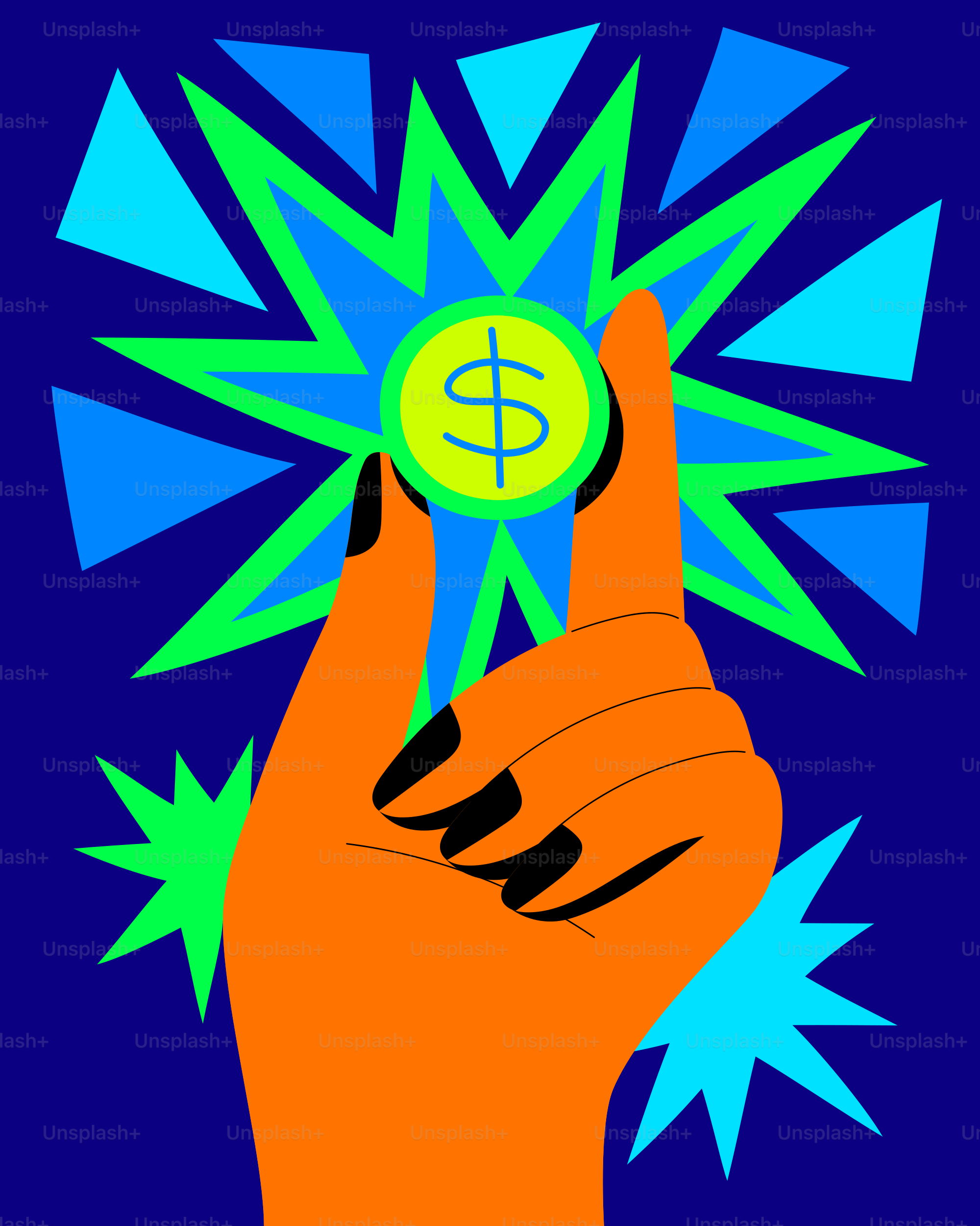 Uma mão segurando um cifrão em frente a um fundo azul