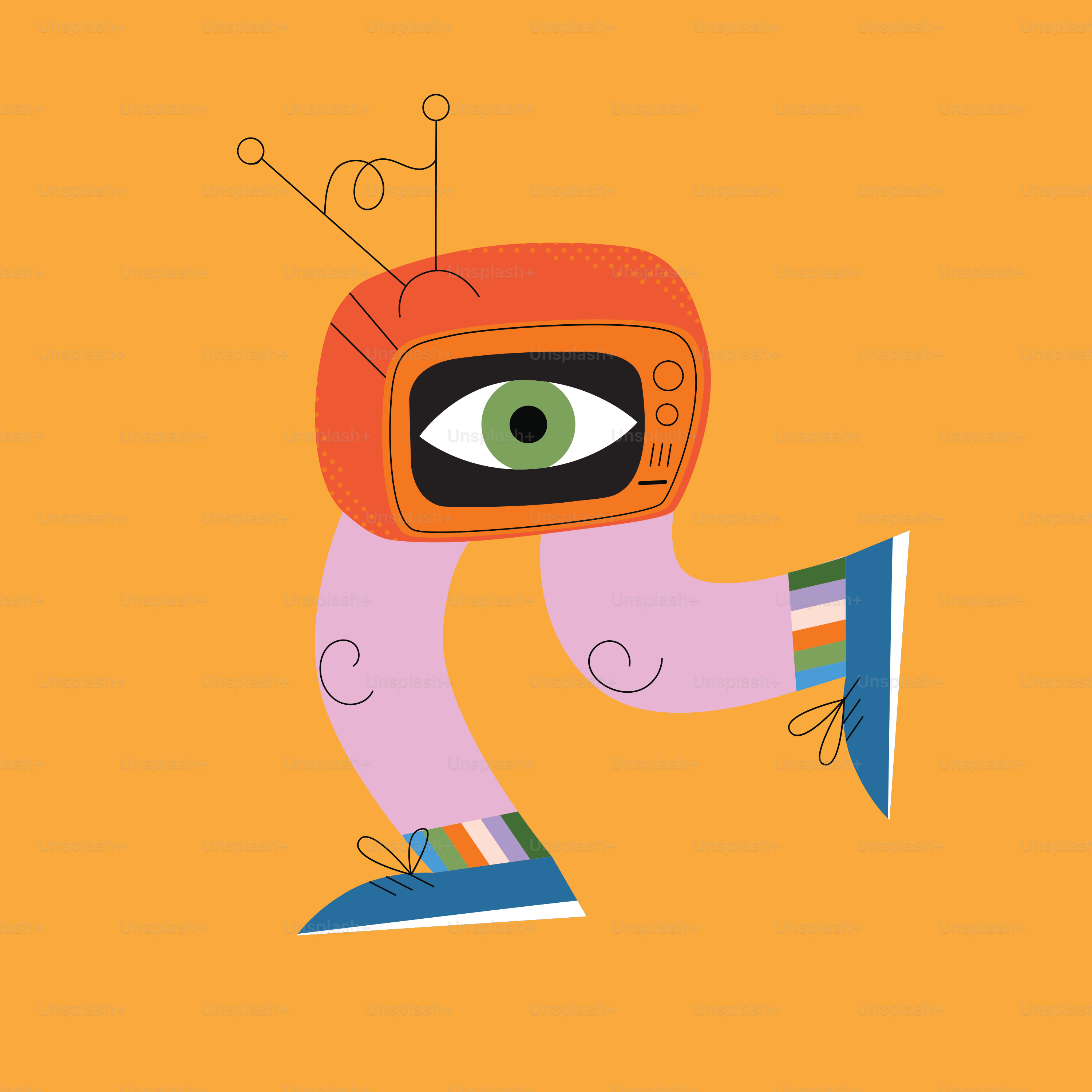 Ein pinker Roboter mit rotem Helm und grünen Augen