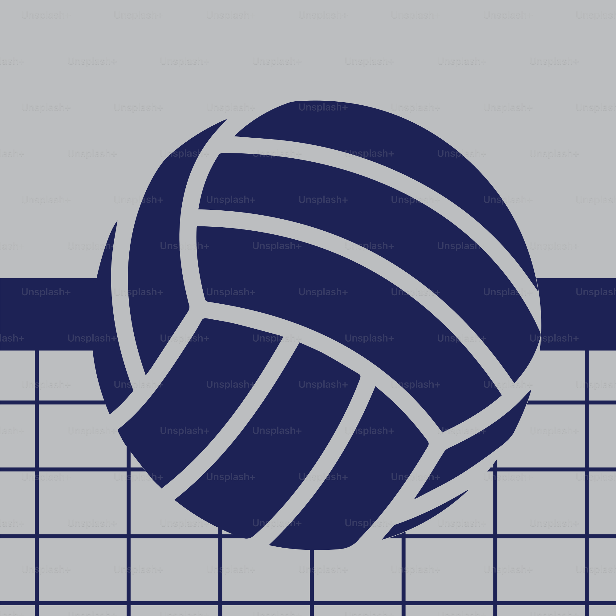 Un pallone da pallavolo blu e bianco su sfondo grigio