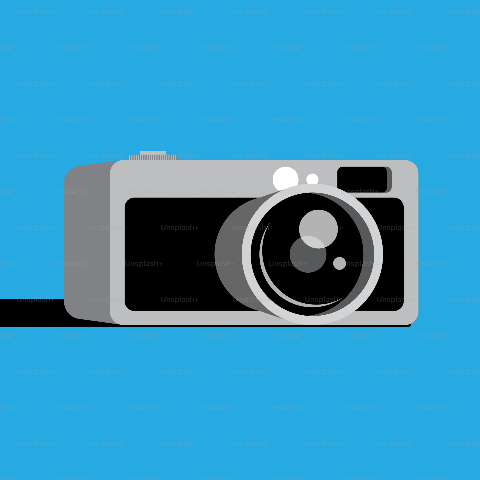 A camera on a blue background with a long shadow