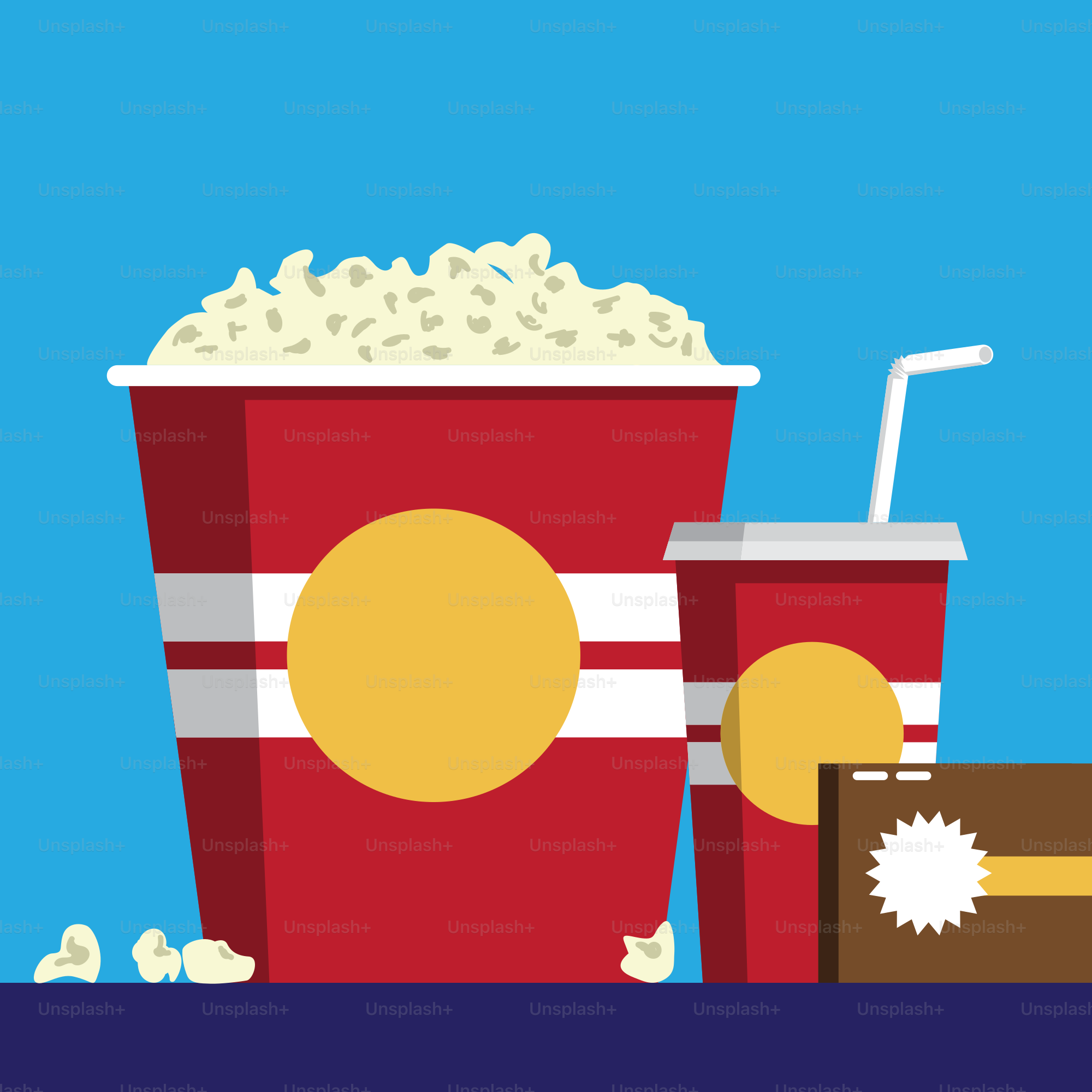 팝콘 버킷 하나와 팝콘 두 컵