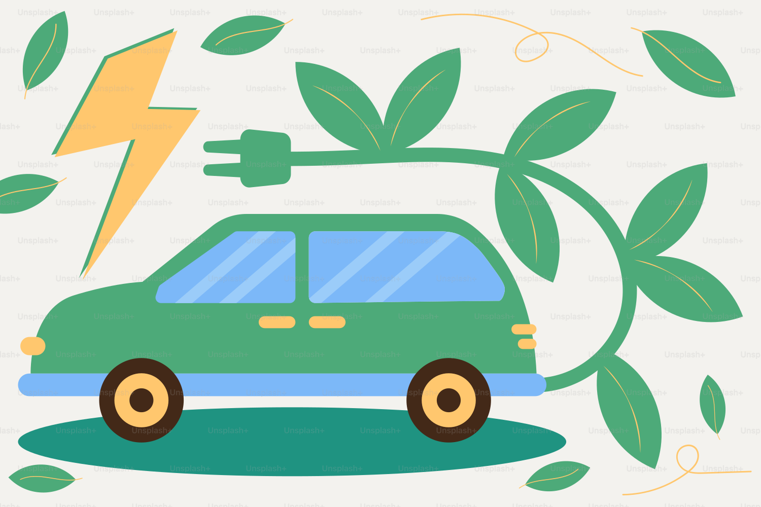 Une voiture verte avec un chargeur électrique sur le dessus