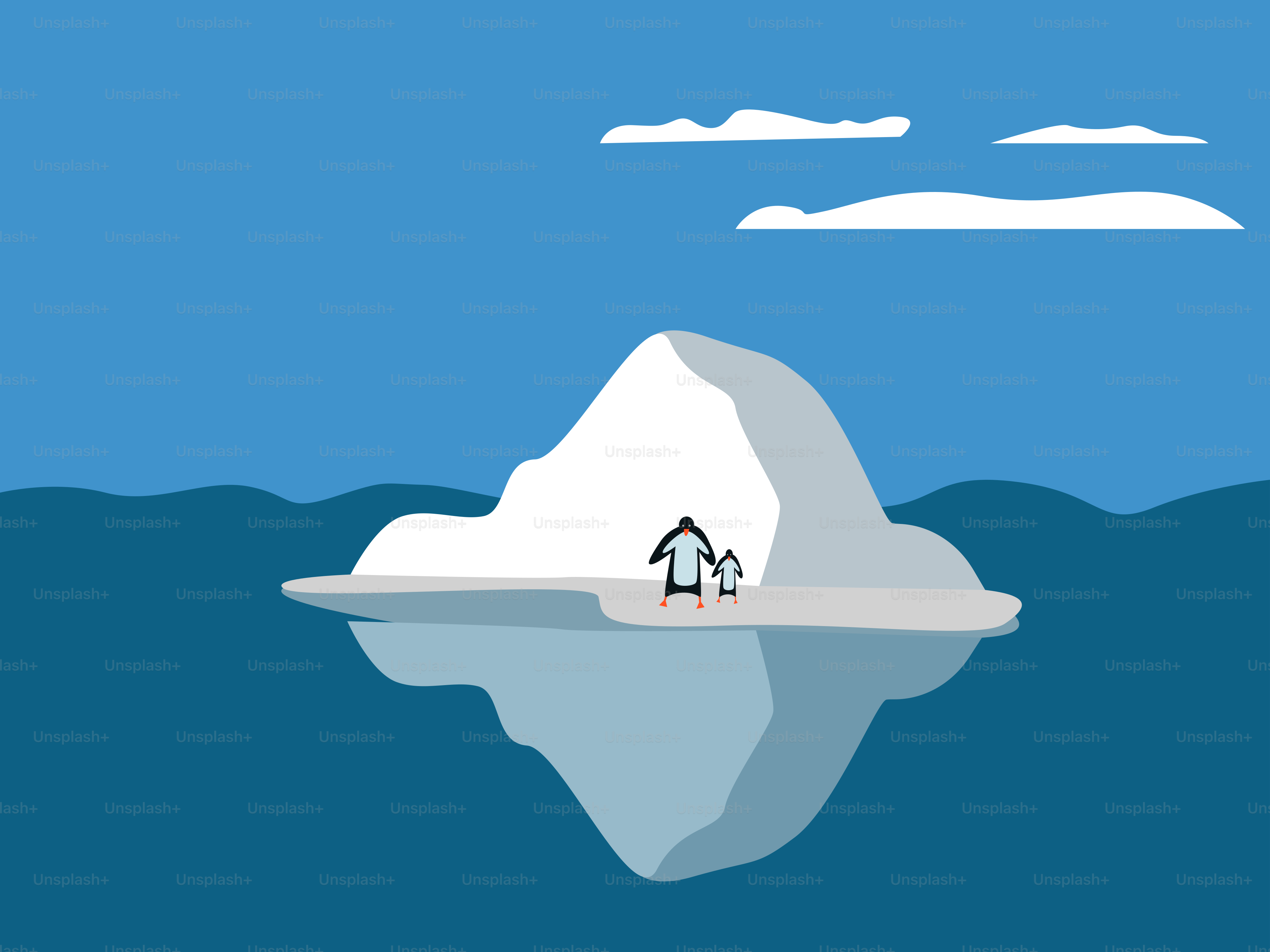 A penguin on an iceberg floating in the ocean