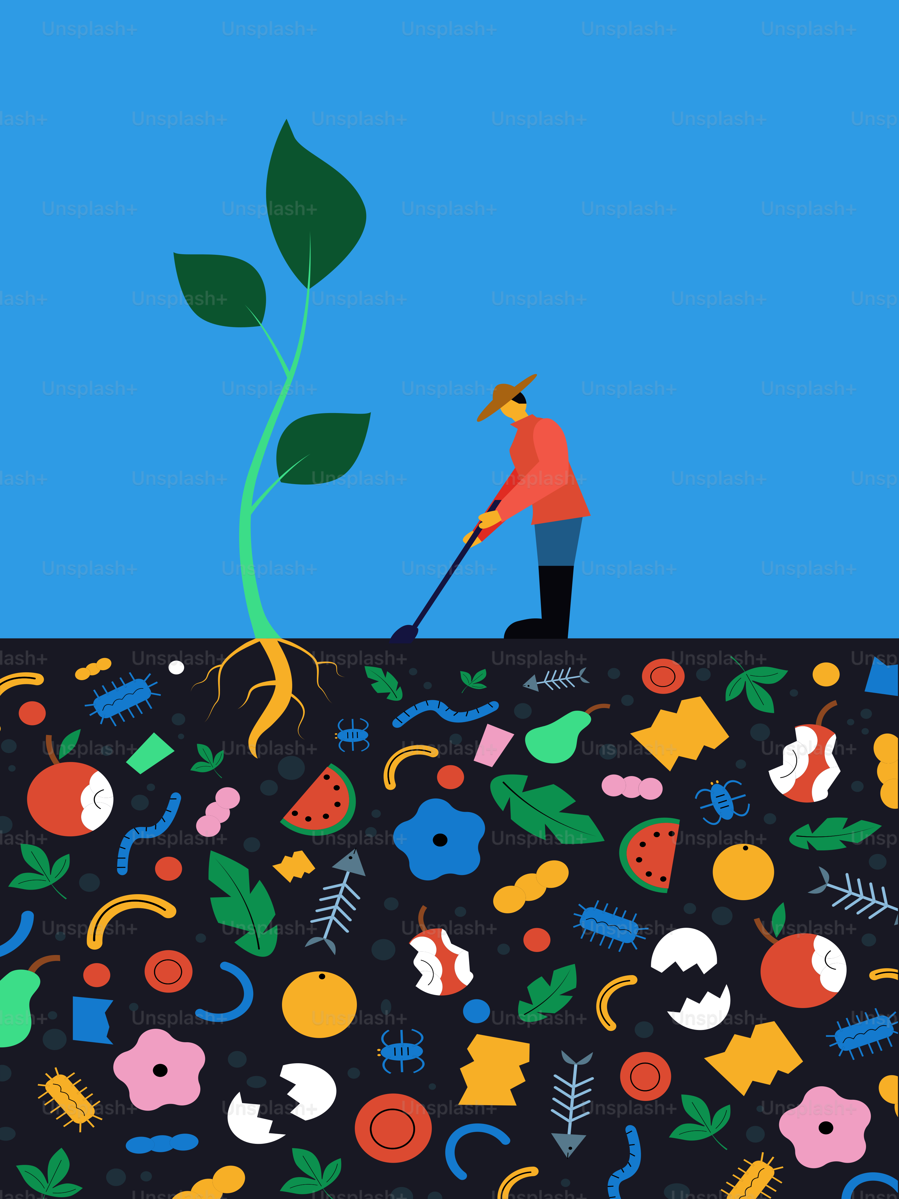 A man standing on top of a hill next to a plant