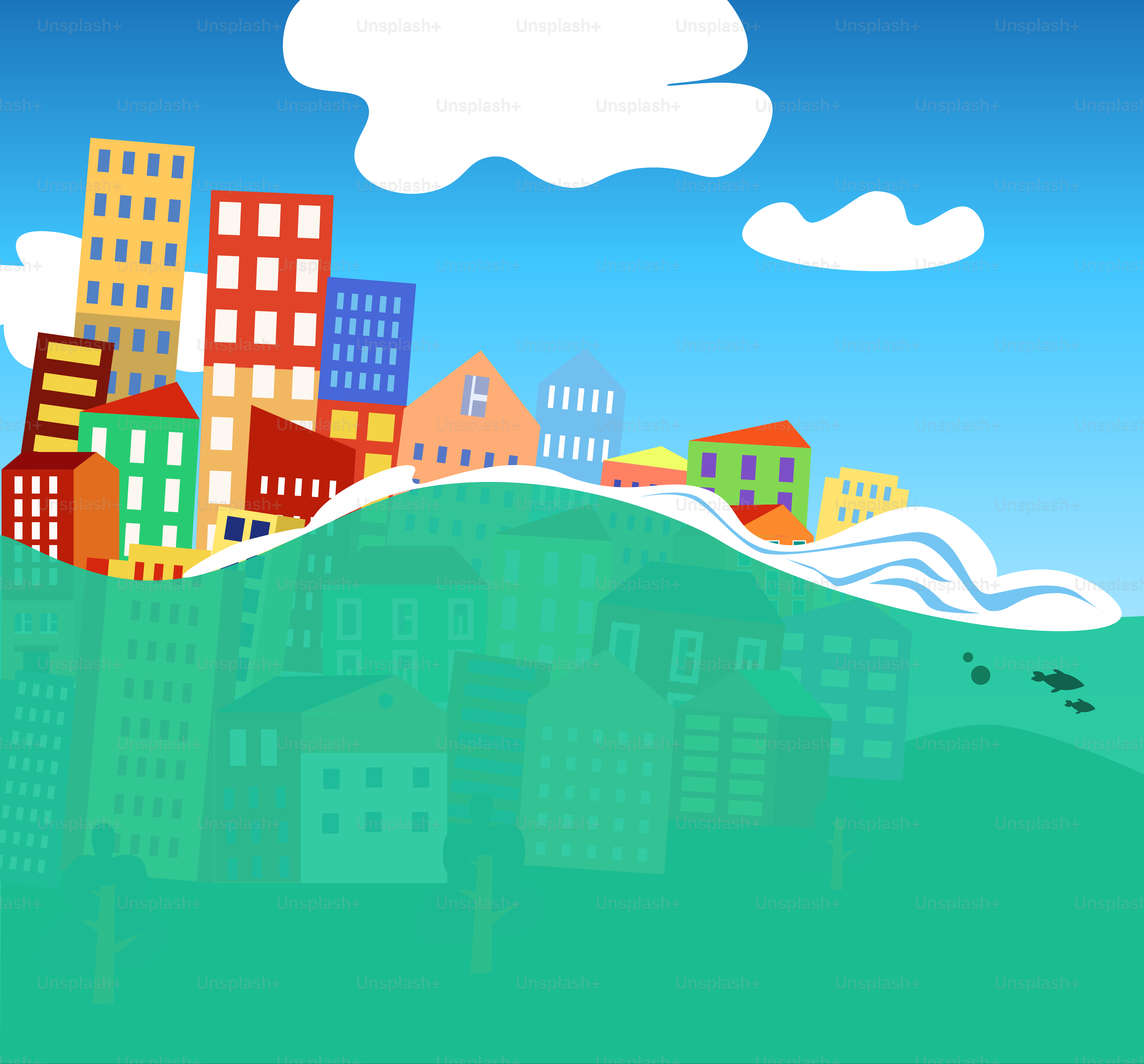 A picture of a city on a hill