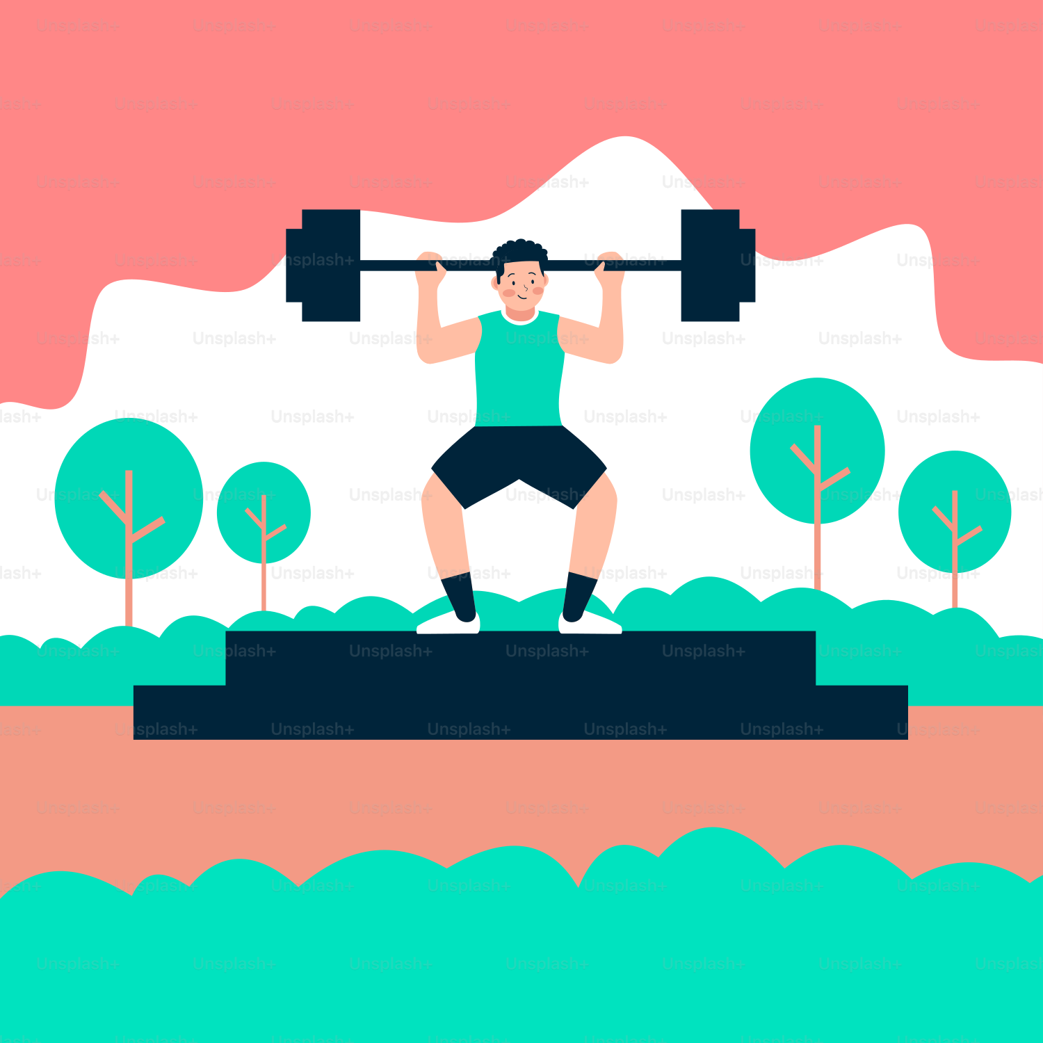 A man doing a squat with a barbell