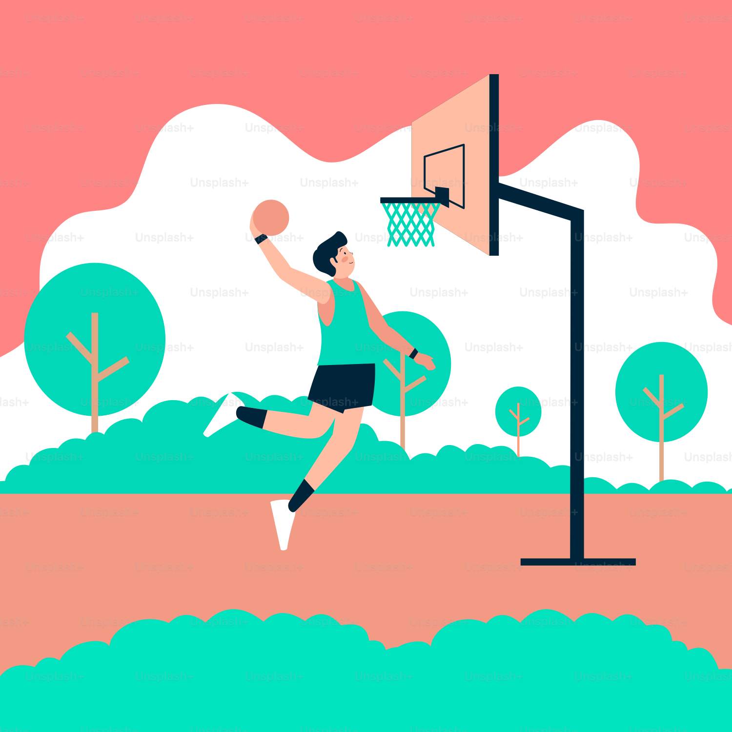 A man is playing basketball in the park