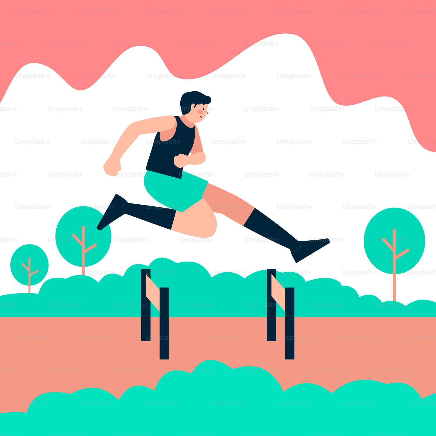 A man is running over a hurdle