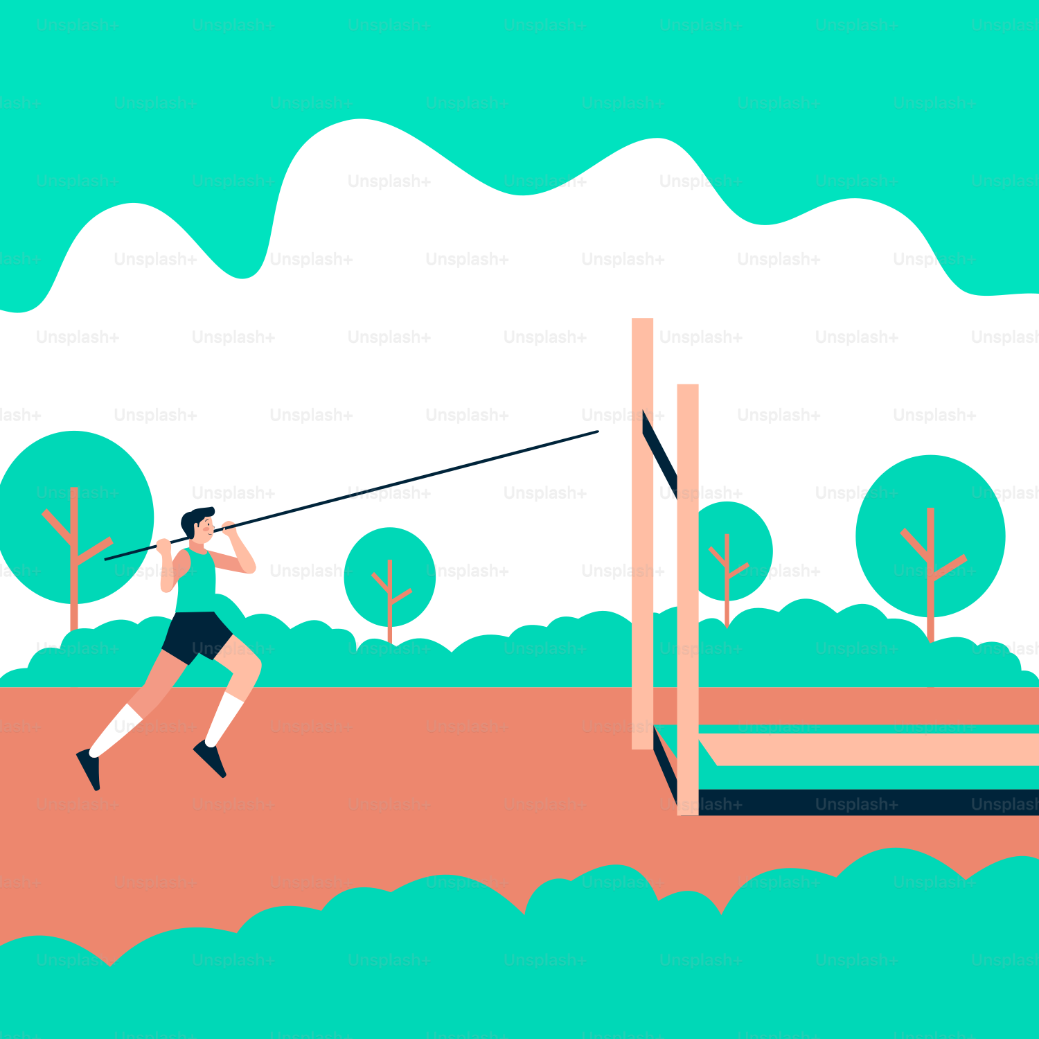 A man is pulling a rope across a body of water