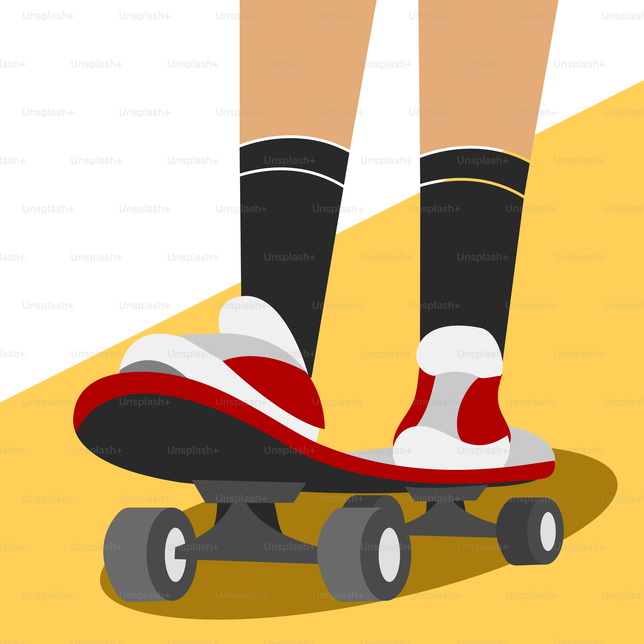A person riding a skateboard on a yellow floor
