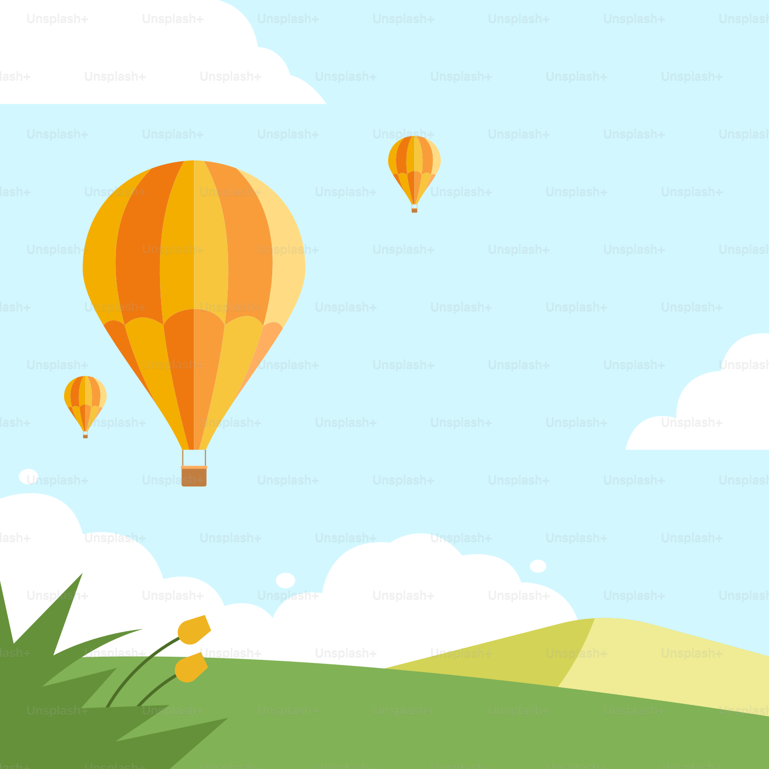 A group of hot air balloons flying in the sky