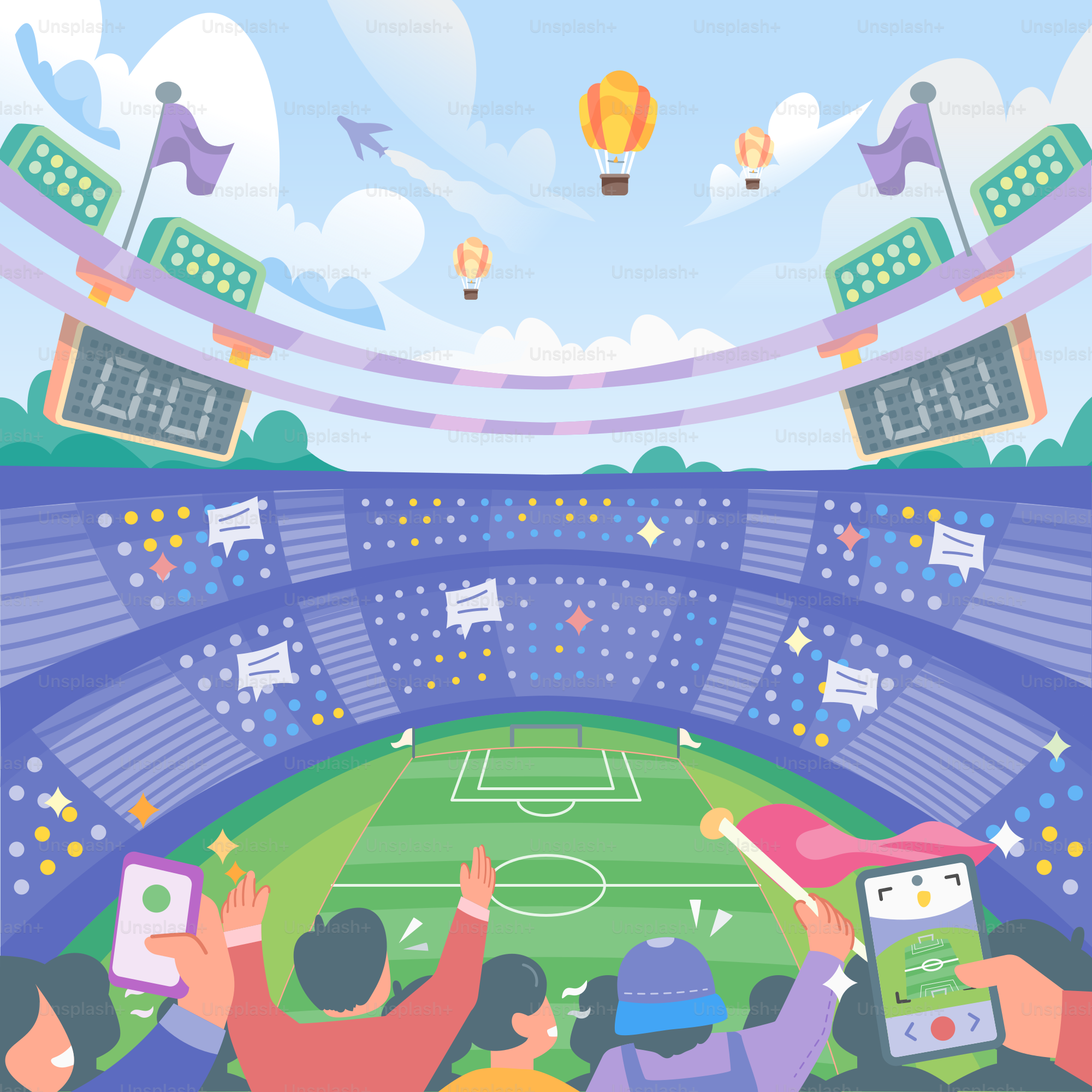 A group of people sitting in a stadium watching a game