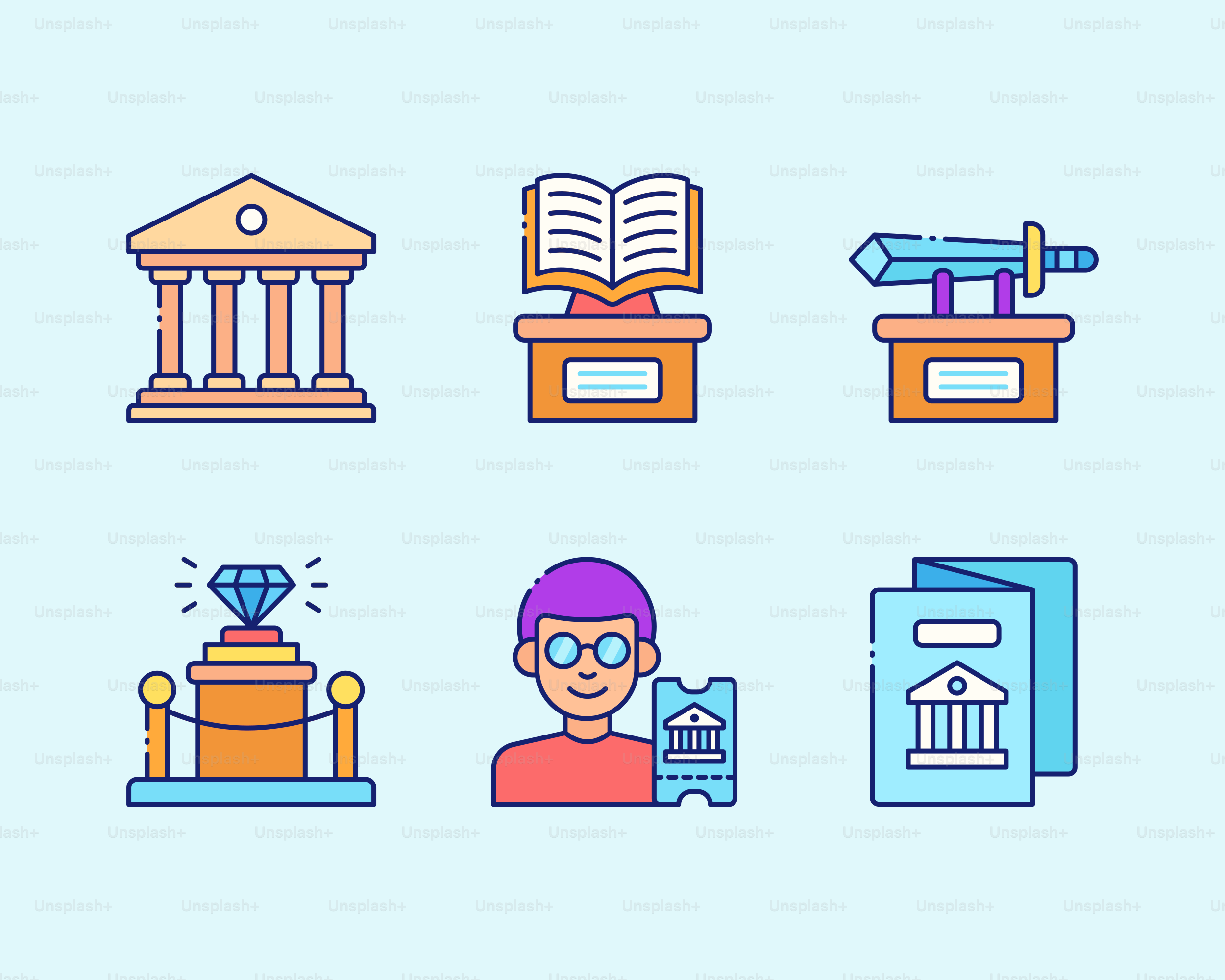 A set of flat line icons depicting different types of things