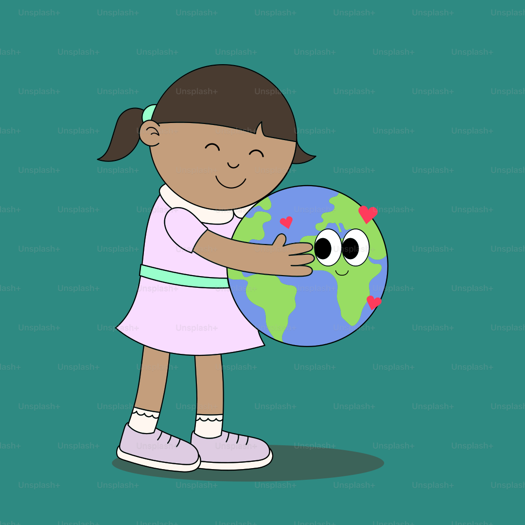 A little girl holding a globe with her hands