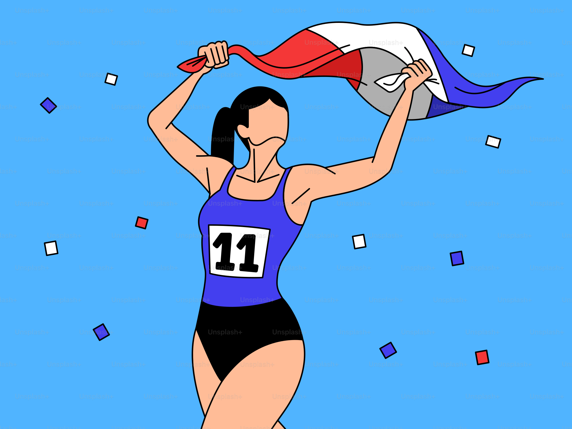 A woman in a swimsuit holding a flag