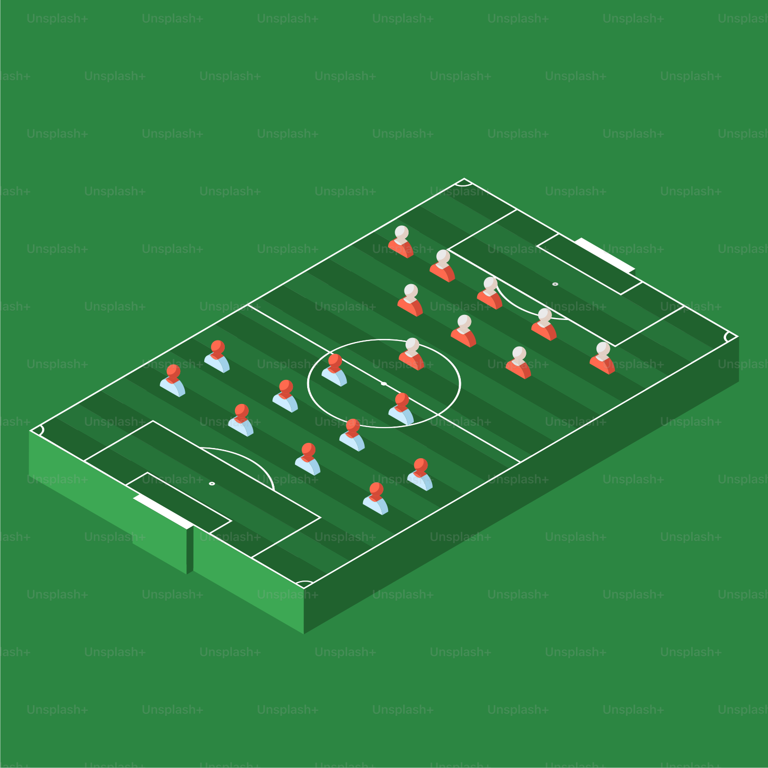 A green soccer field with a line of red and white cones