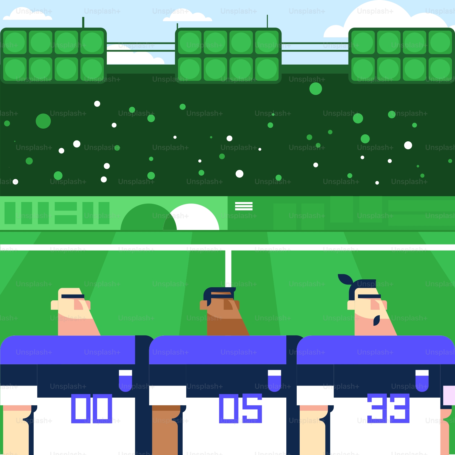 A group of people sitting on top of a soccer field