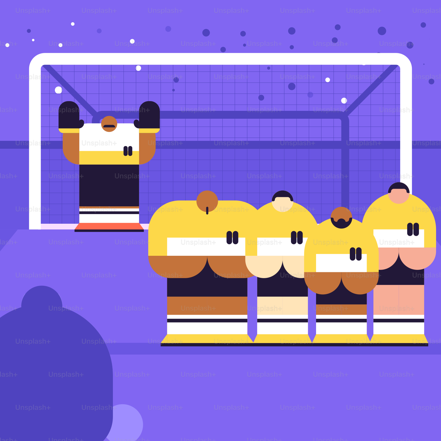 Un grupo de personas de pie frente a una portería de fútbol