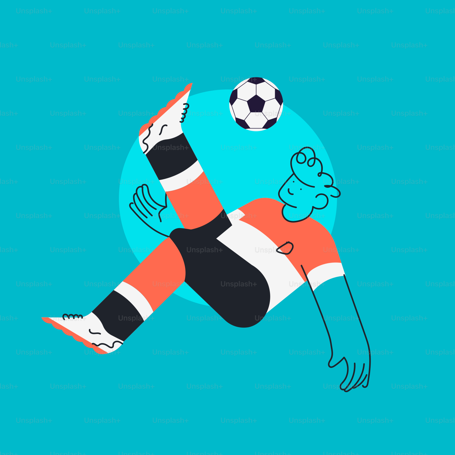 Una persona que chuta un balón de fútbol sobre un fondo azul