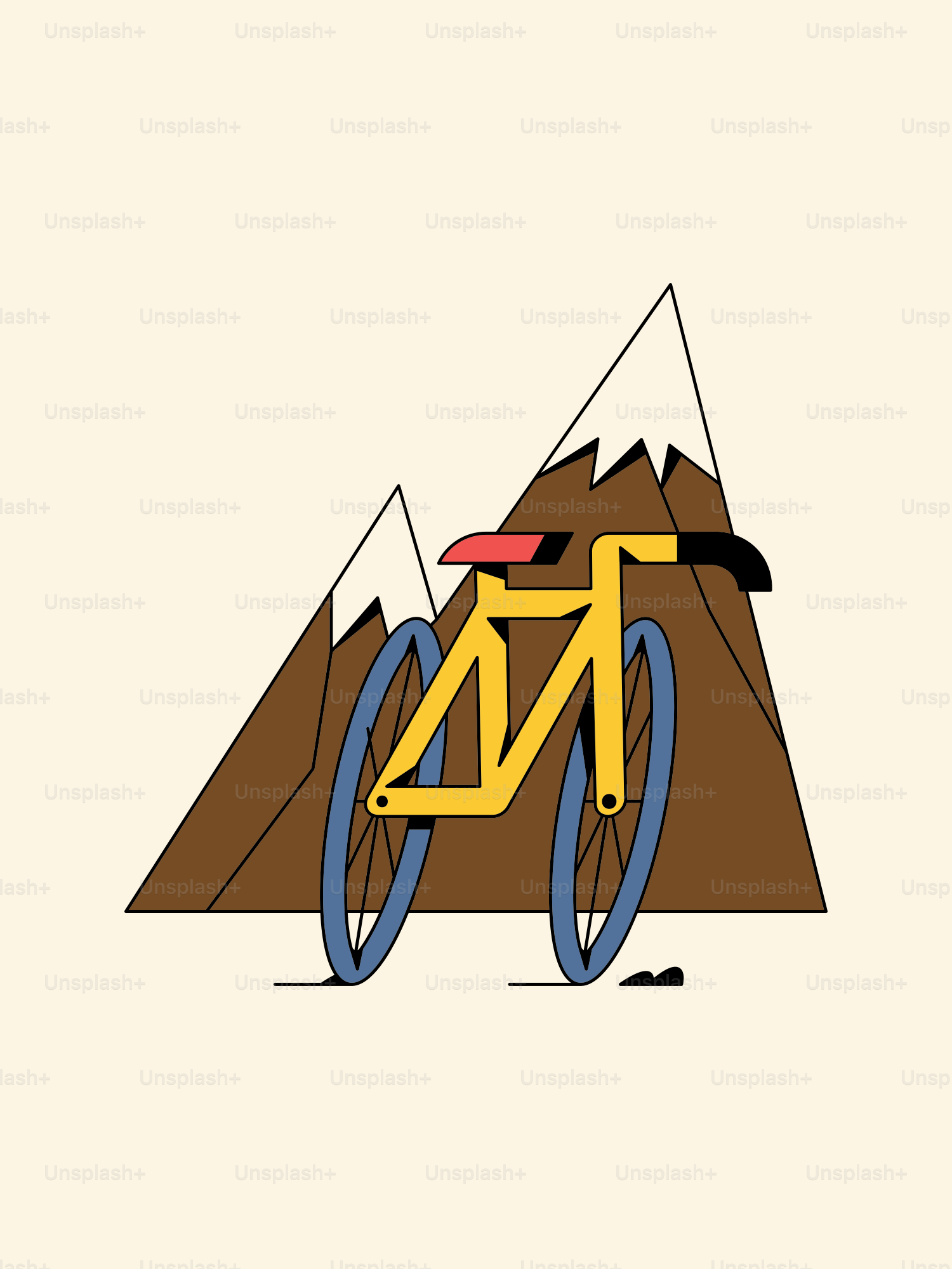 A bicycle with a mountain in the background