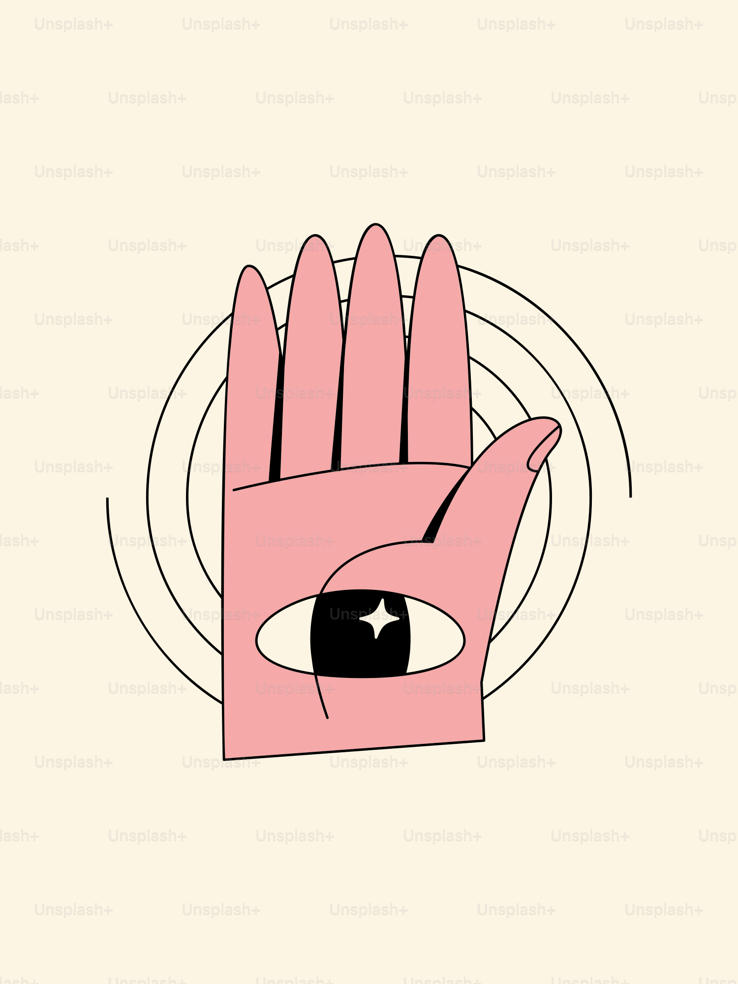 A pink hand with an eye on it