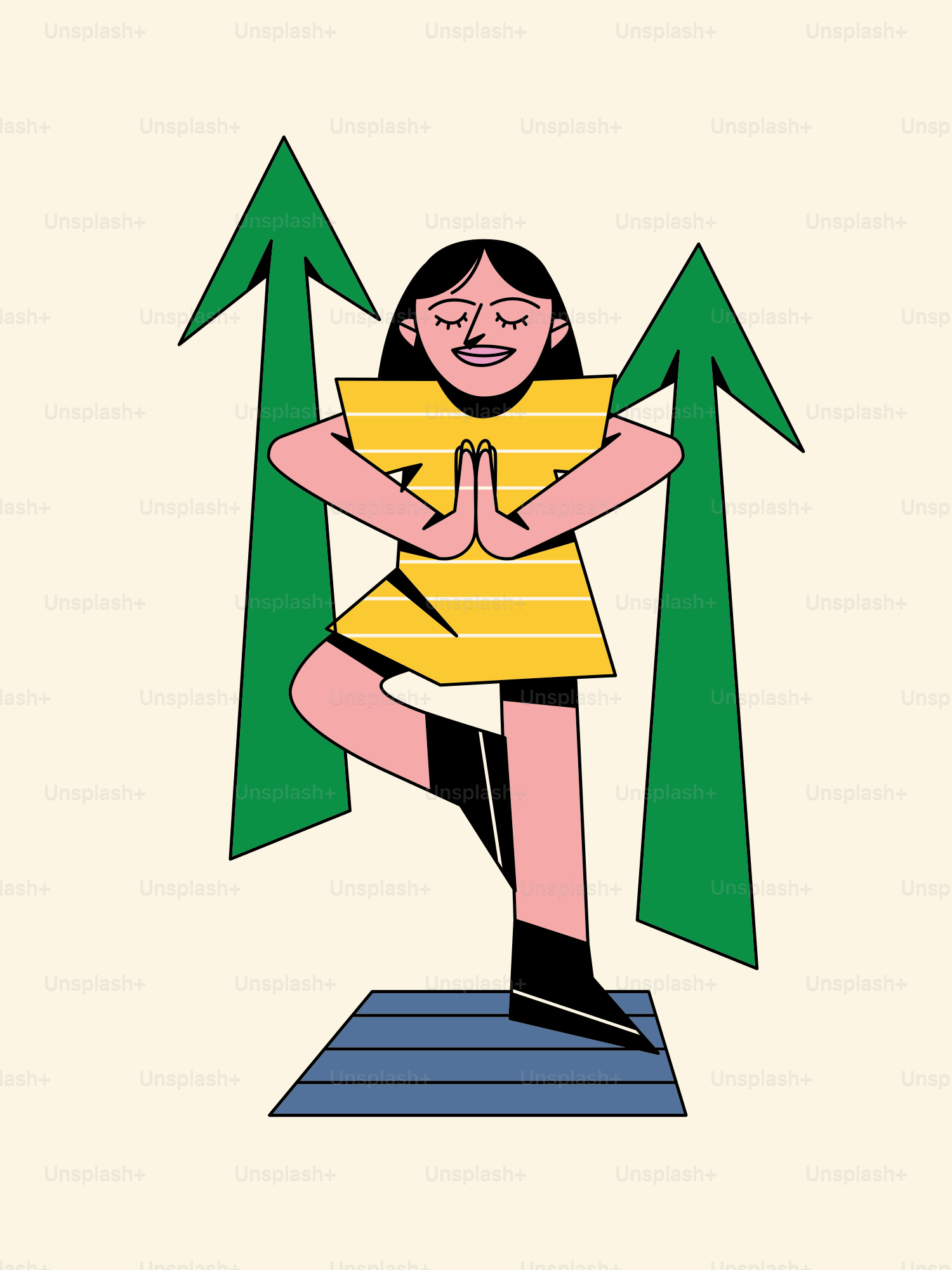 A woman in a yellow dress standing on a blue platform