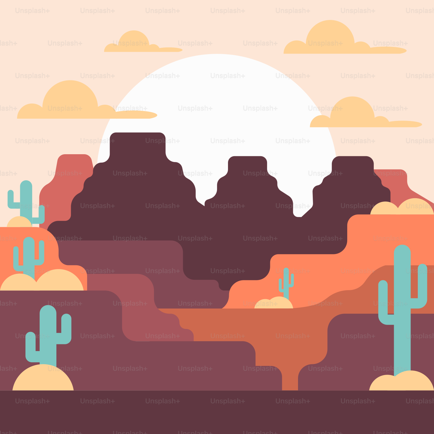 Eine Wüstenlandschaft mit Kakteen und Bergen